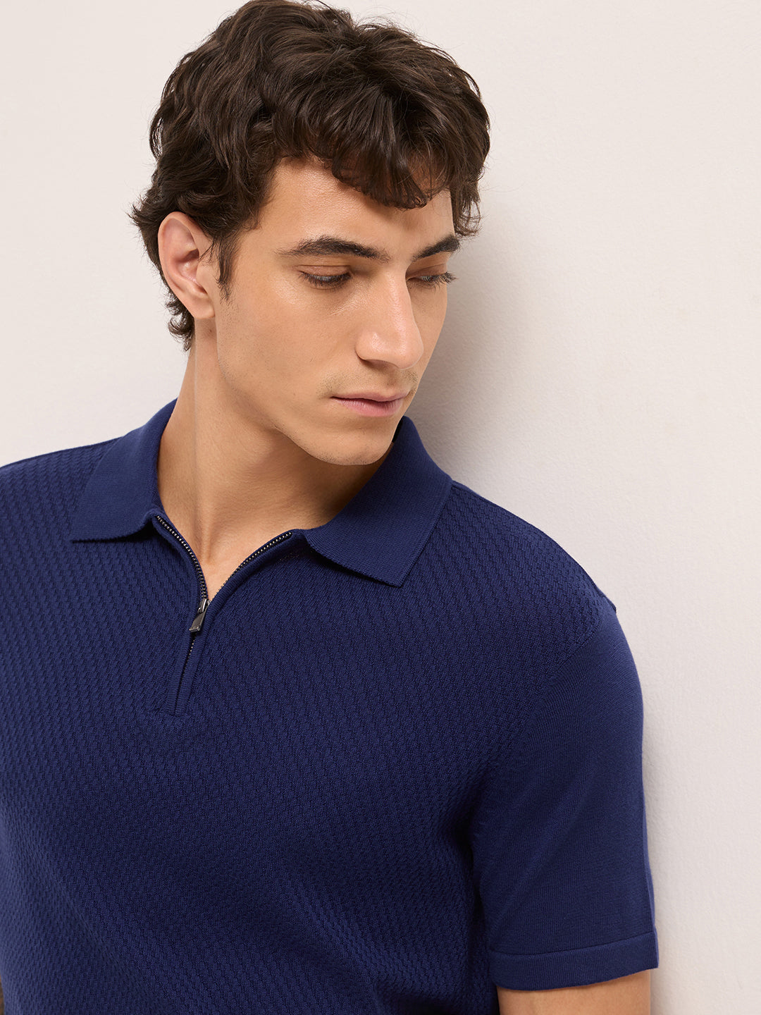 Men Cotton Textured Polo T-Shirt