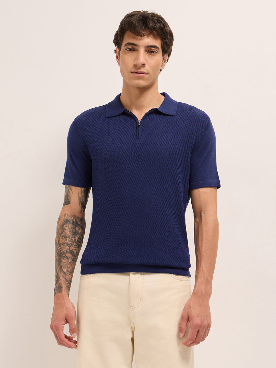 Men Cotton Textured Polo T-Shirt