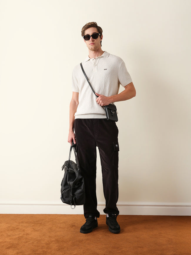 Men Off White Self Design Cotton T-Shirt