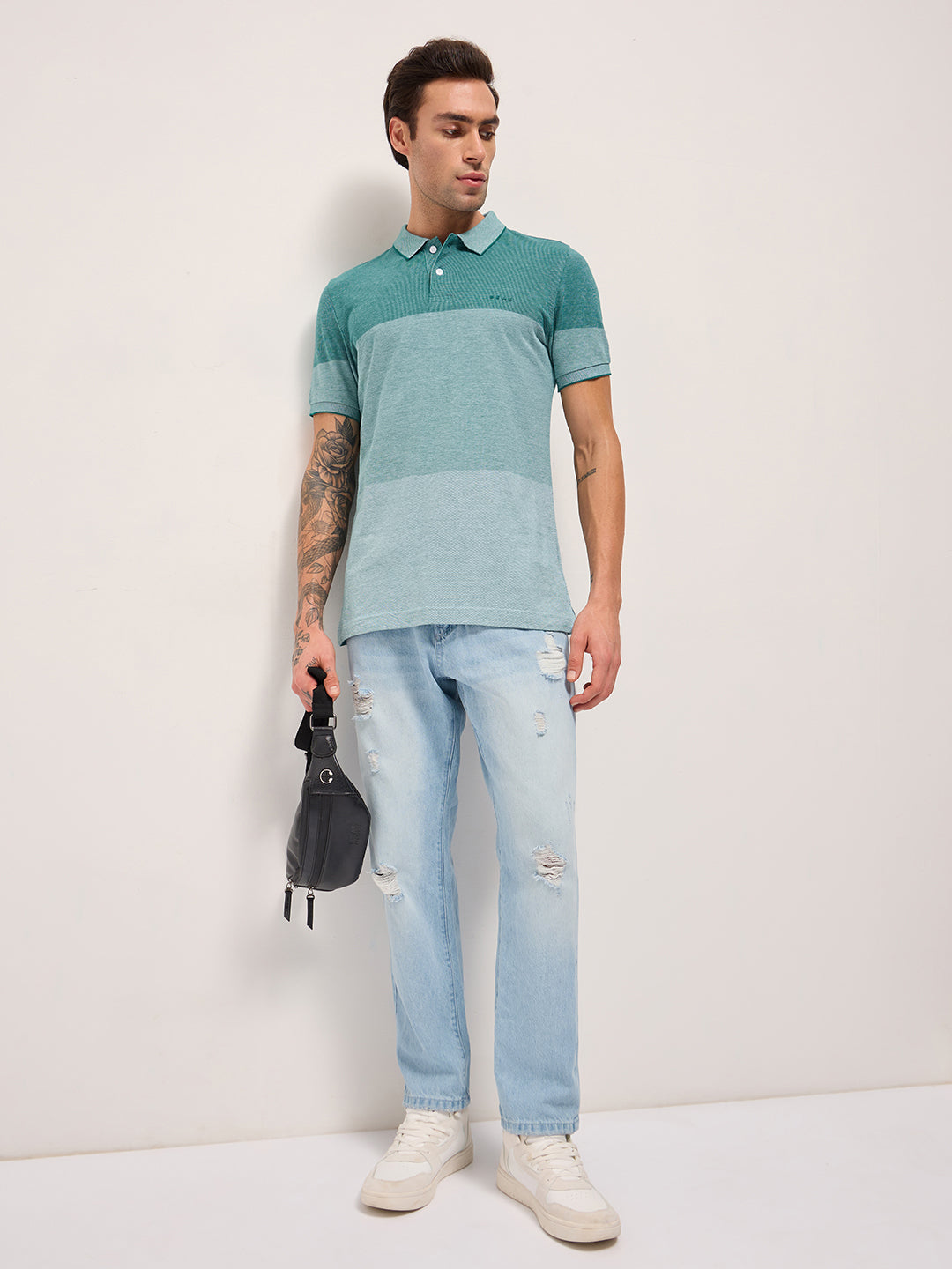 Men Teal Slim Fit Polo