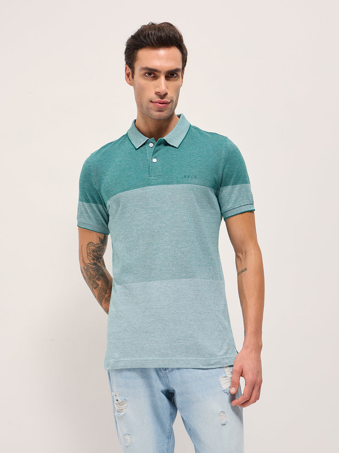 Men Teal Slim Fit Polo