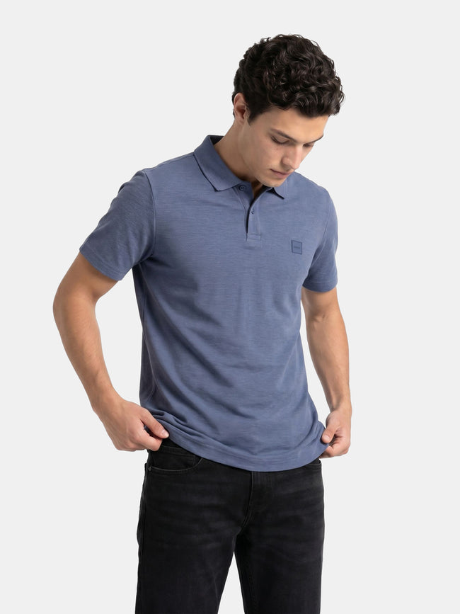 Men Blue Solid Cotton Polo T-Shirt