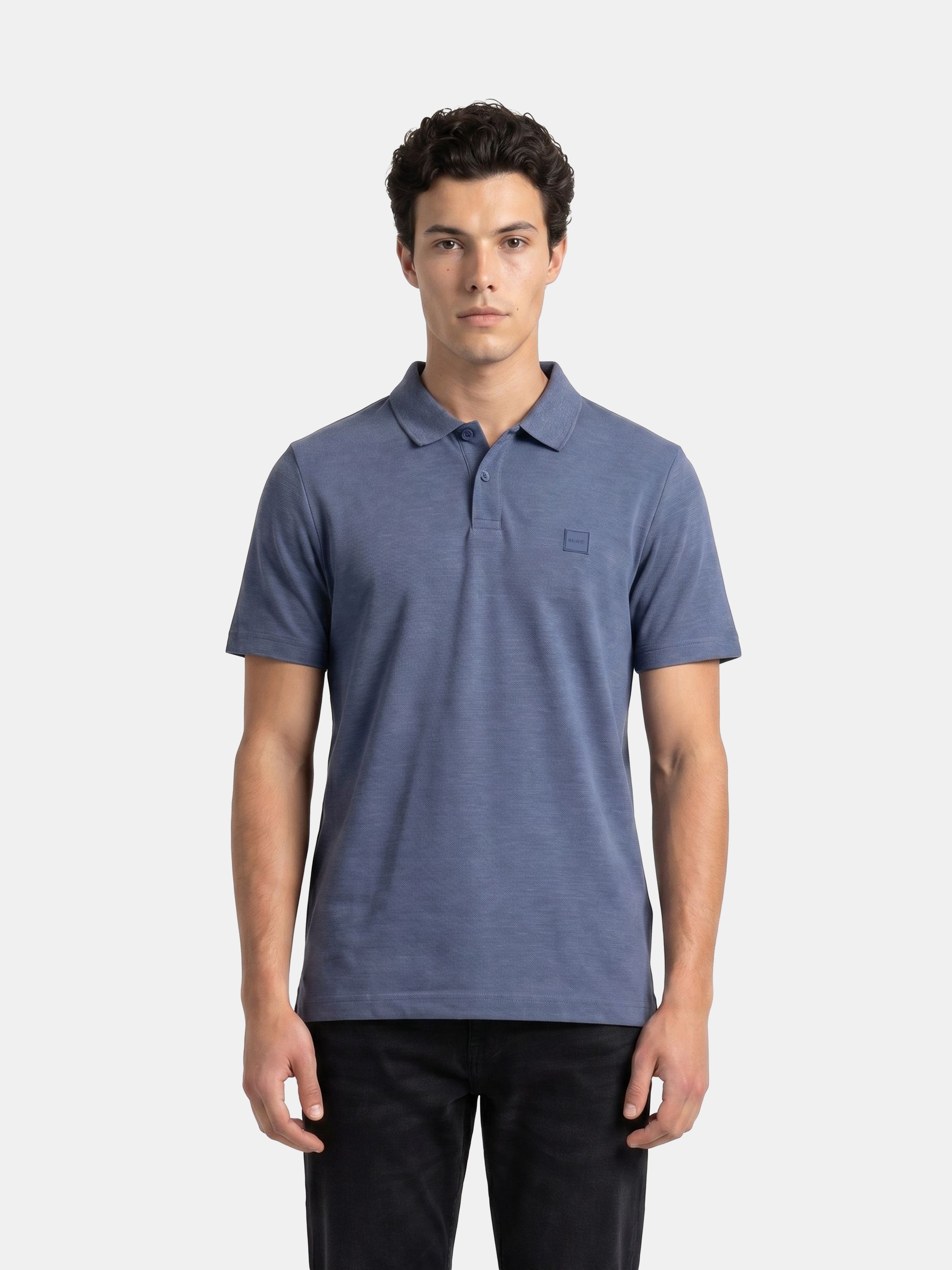 Men Blue Solid Cotton Polo T-Shirt