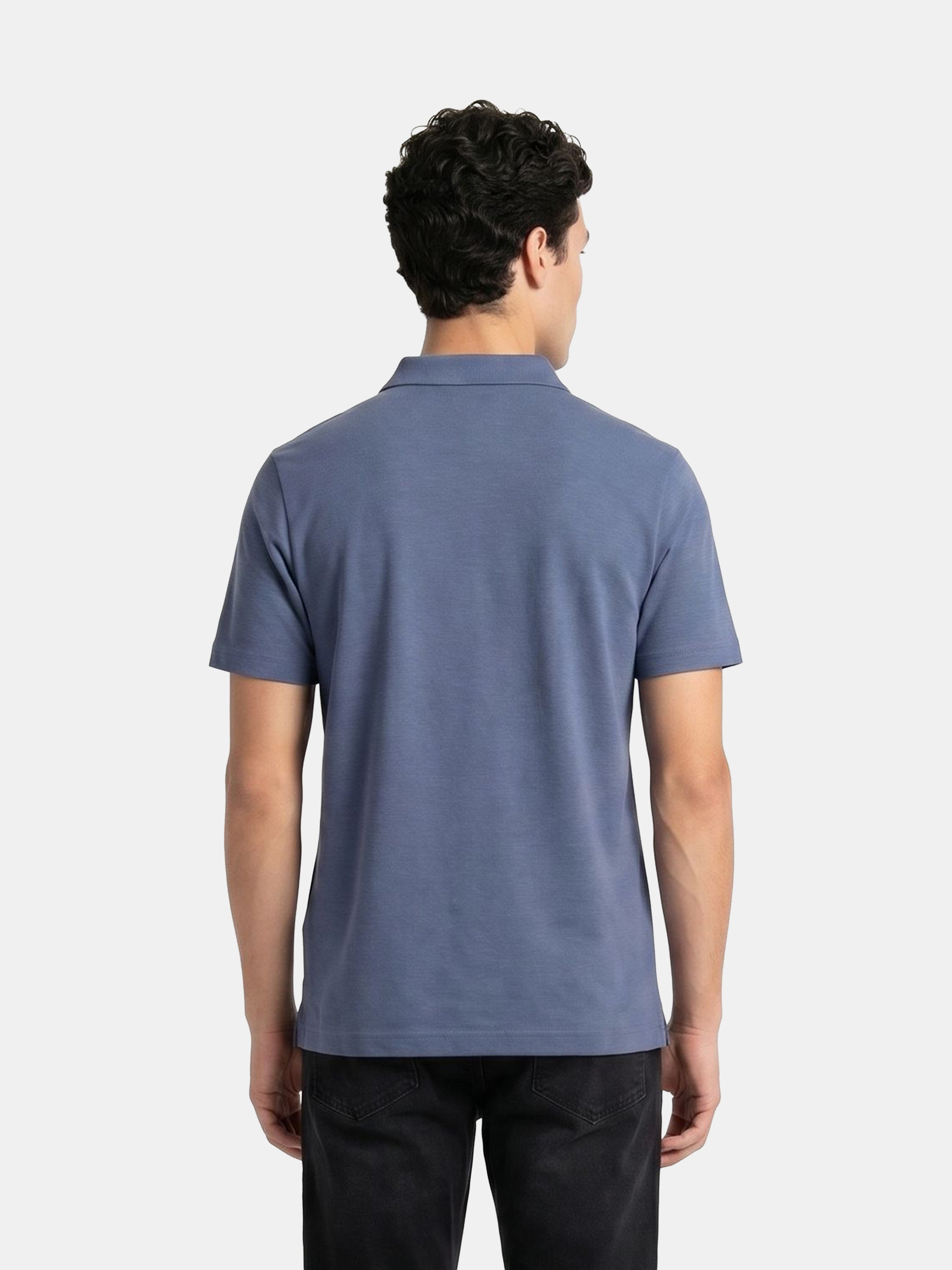 Men Blue Solid Cotton Polo T-Shirt