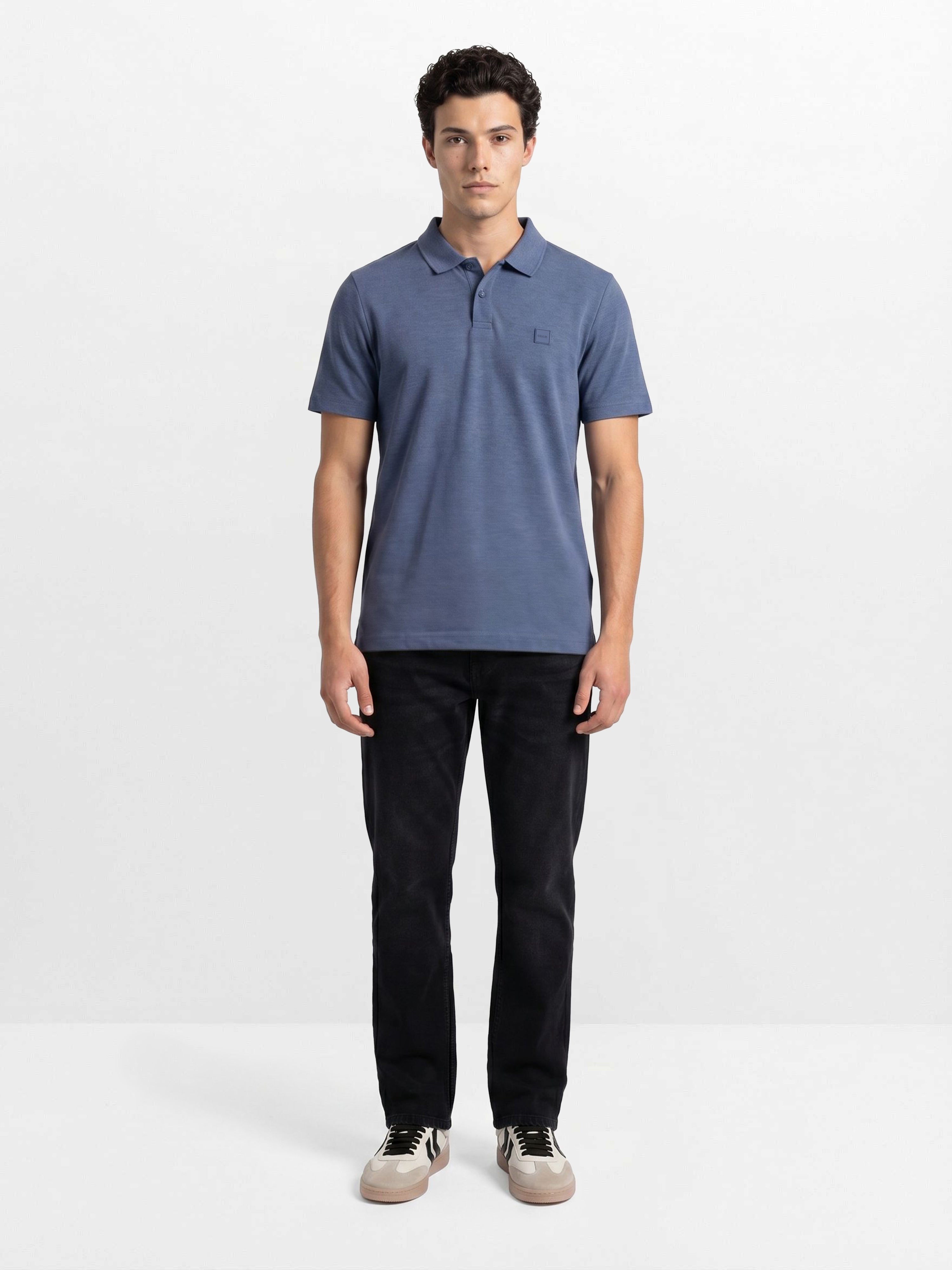 Men Blue Solid Cotton Polo T-Shirt