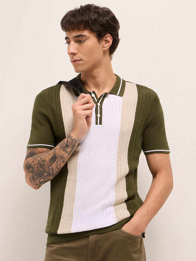 Men Cotton Textured Polo T-Shirt