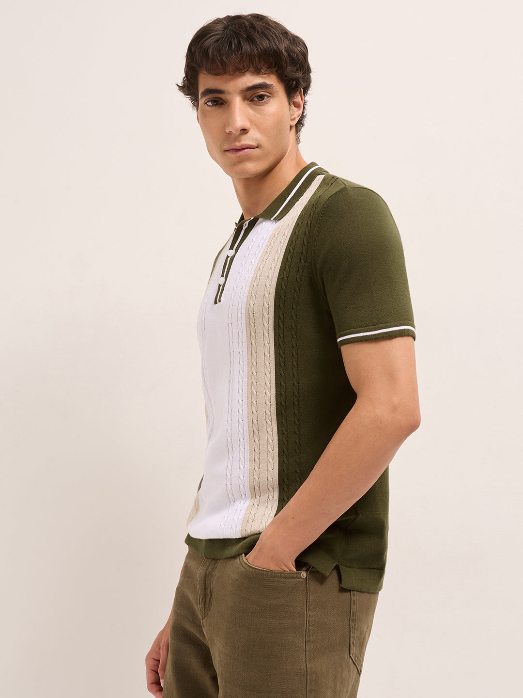 Men Cotton Textured Polo T-Shirt