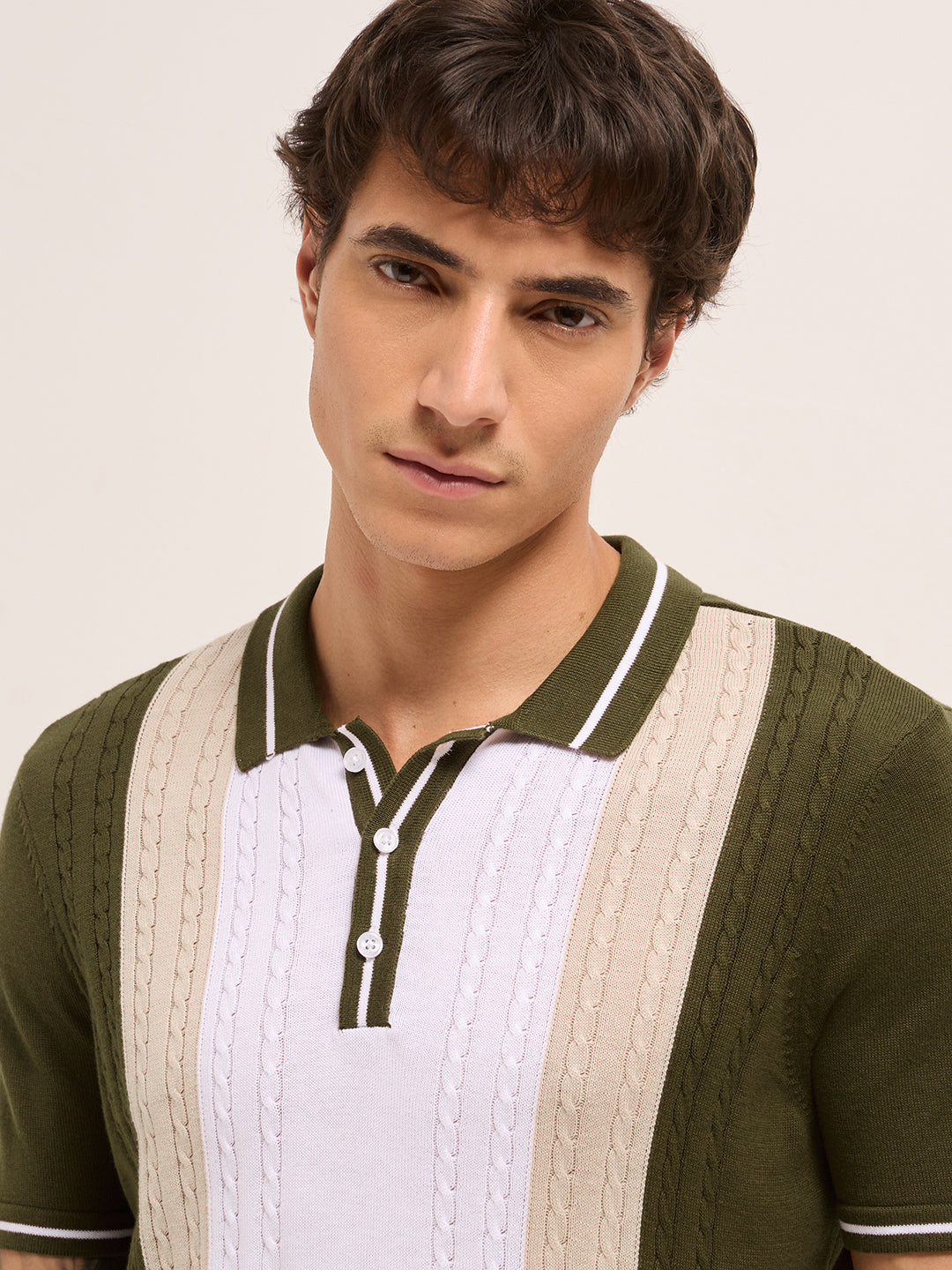 Men Cotton Textured Polo T-Shirt