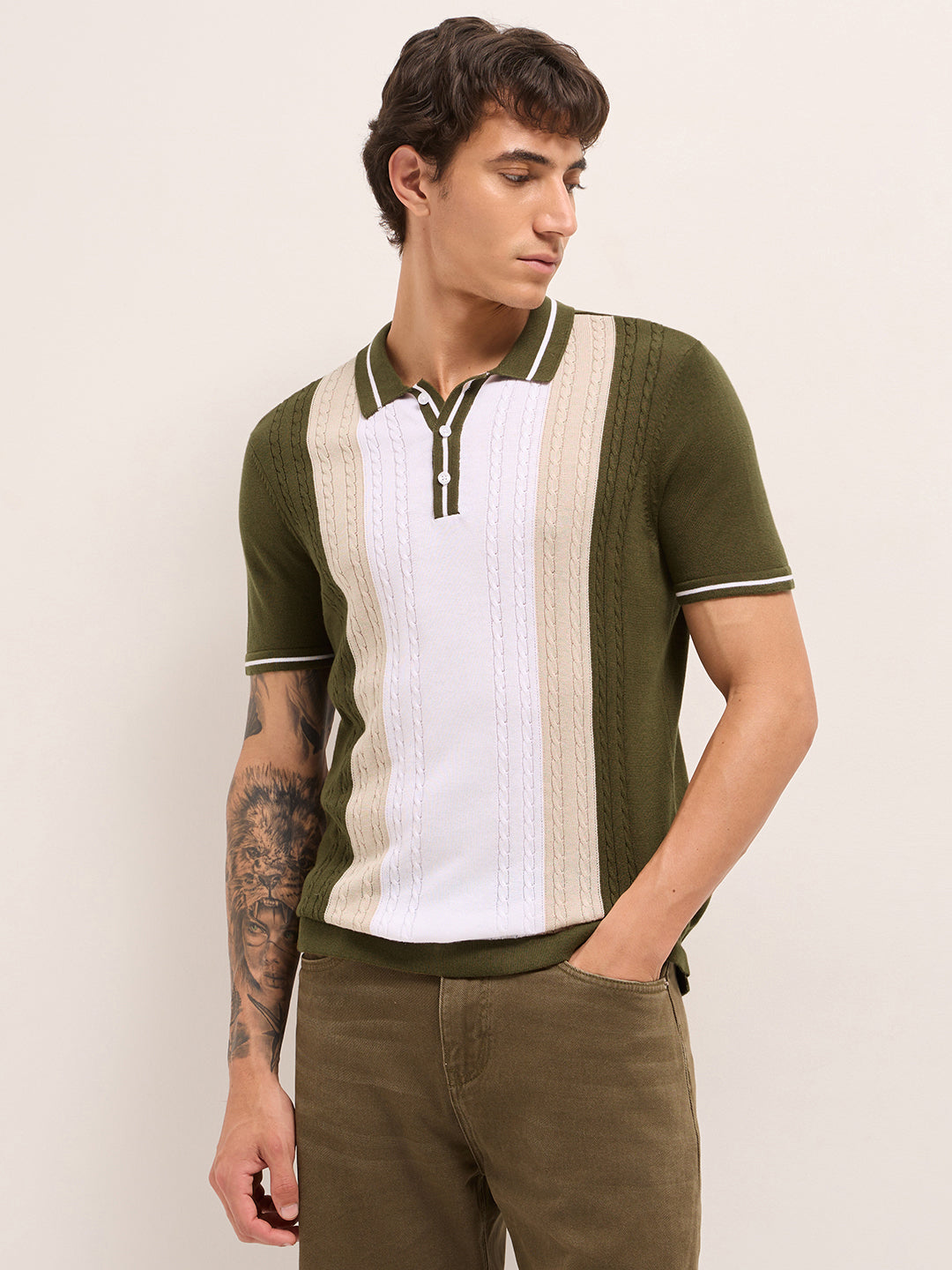 Men Cotton Textured Polo T-Shirt