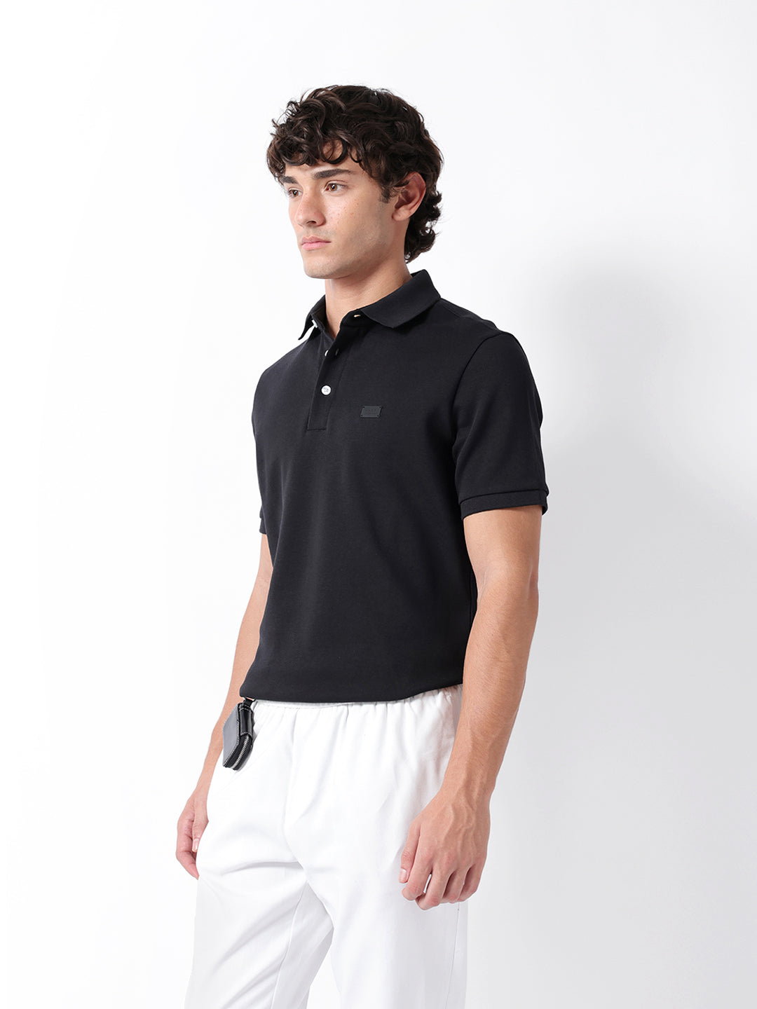 Men Black Solid Cotton Polo