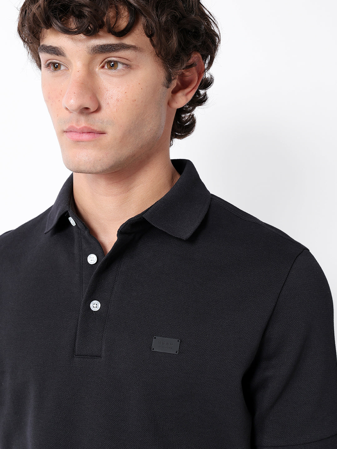 Men Black Solid Cotton Polo