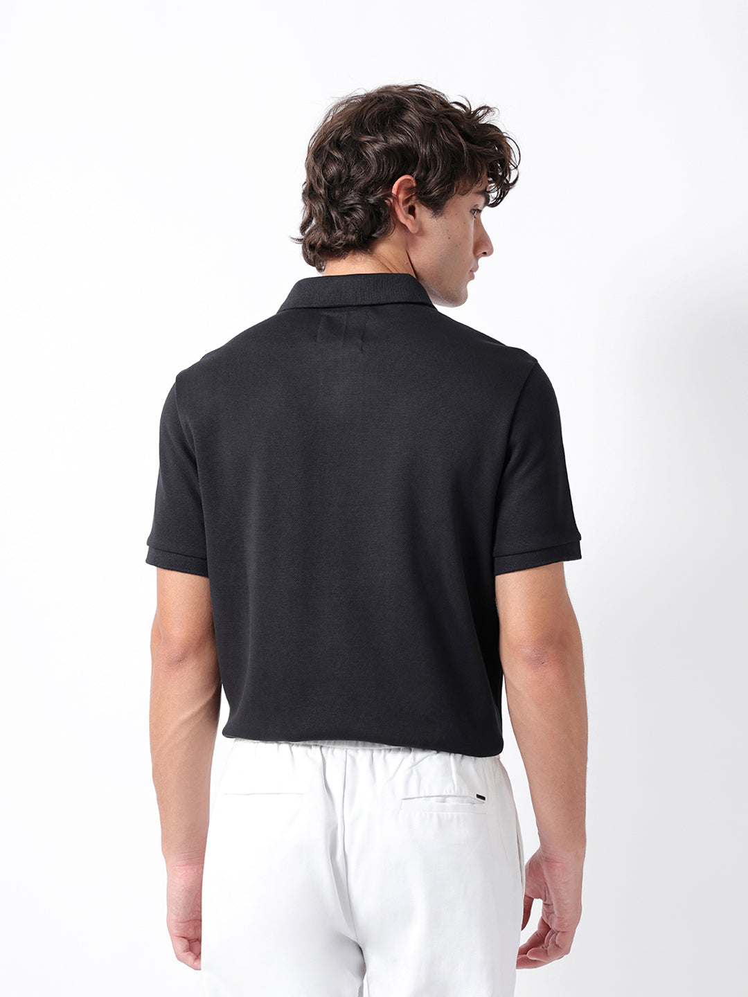 Men Black Solid Cotton Polo