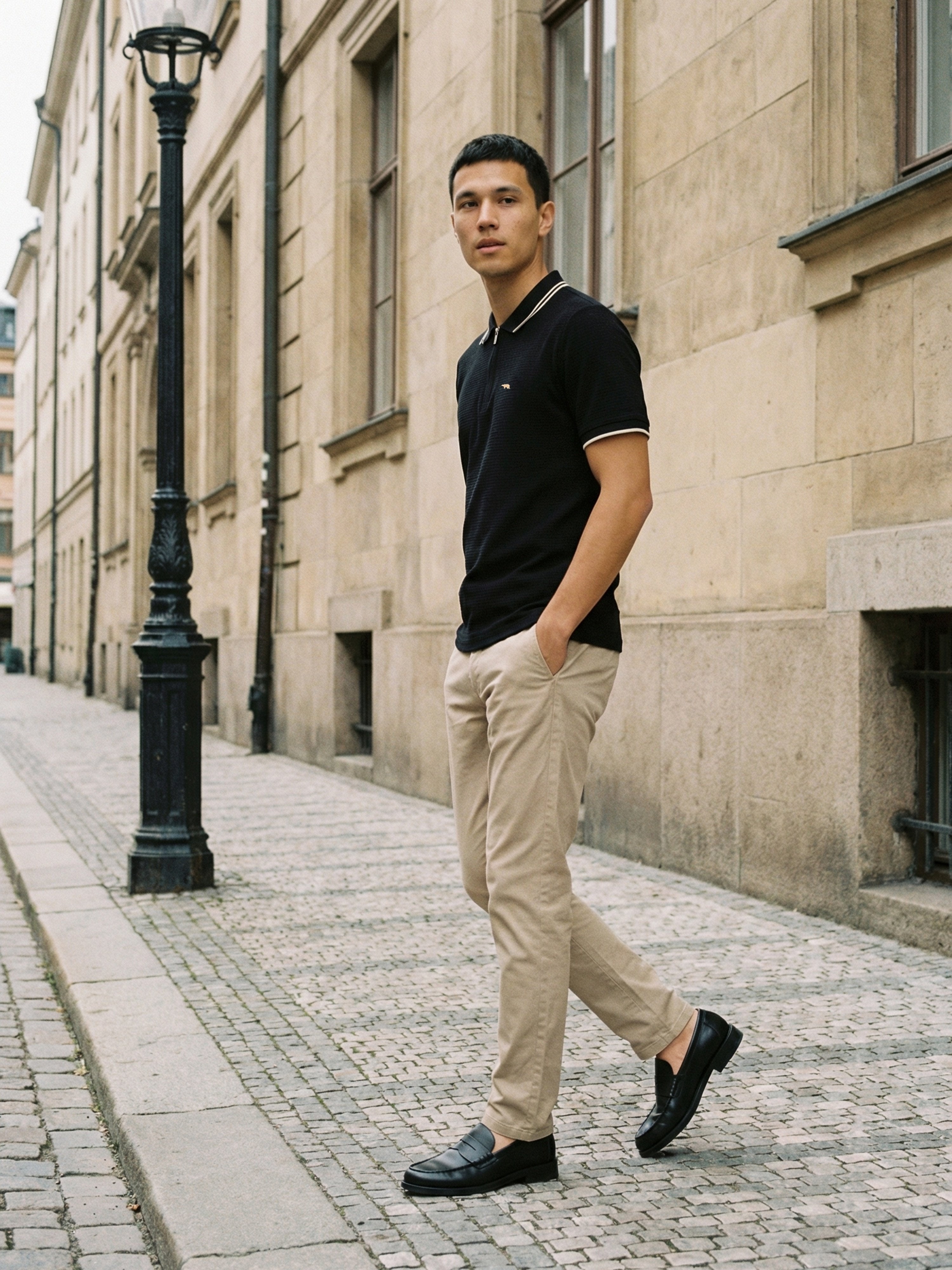Men Black Solid Cotton Polo T-Shirt