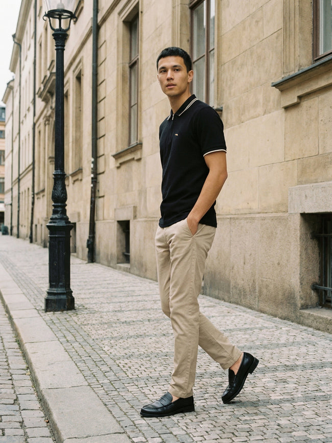 Men Black Solid Cotton Polo T-Shirt