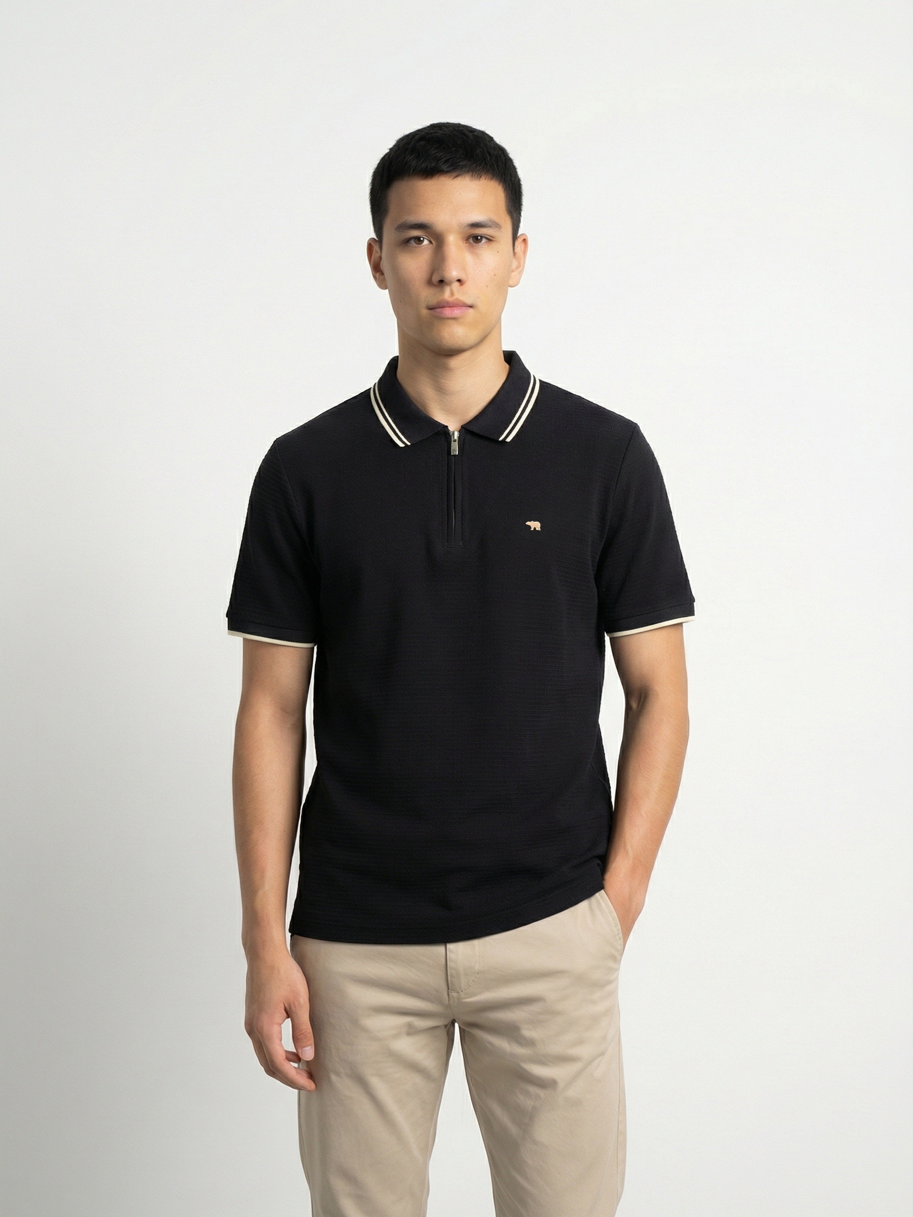 Men Black Solid Cotton Polo T-Shirt
