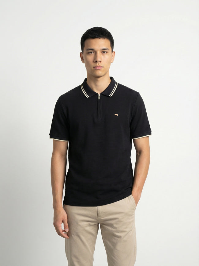 Men Black Solid Cotton Polo T-Shirt