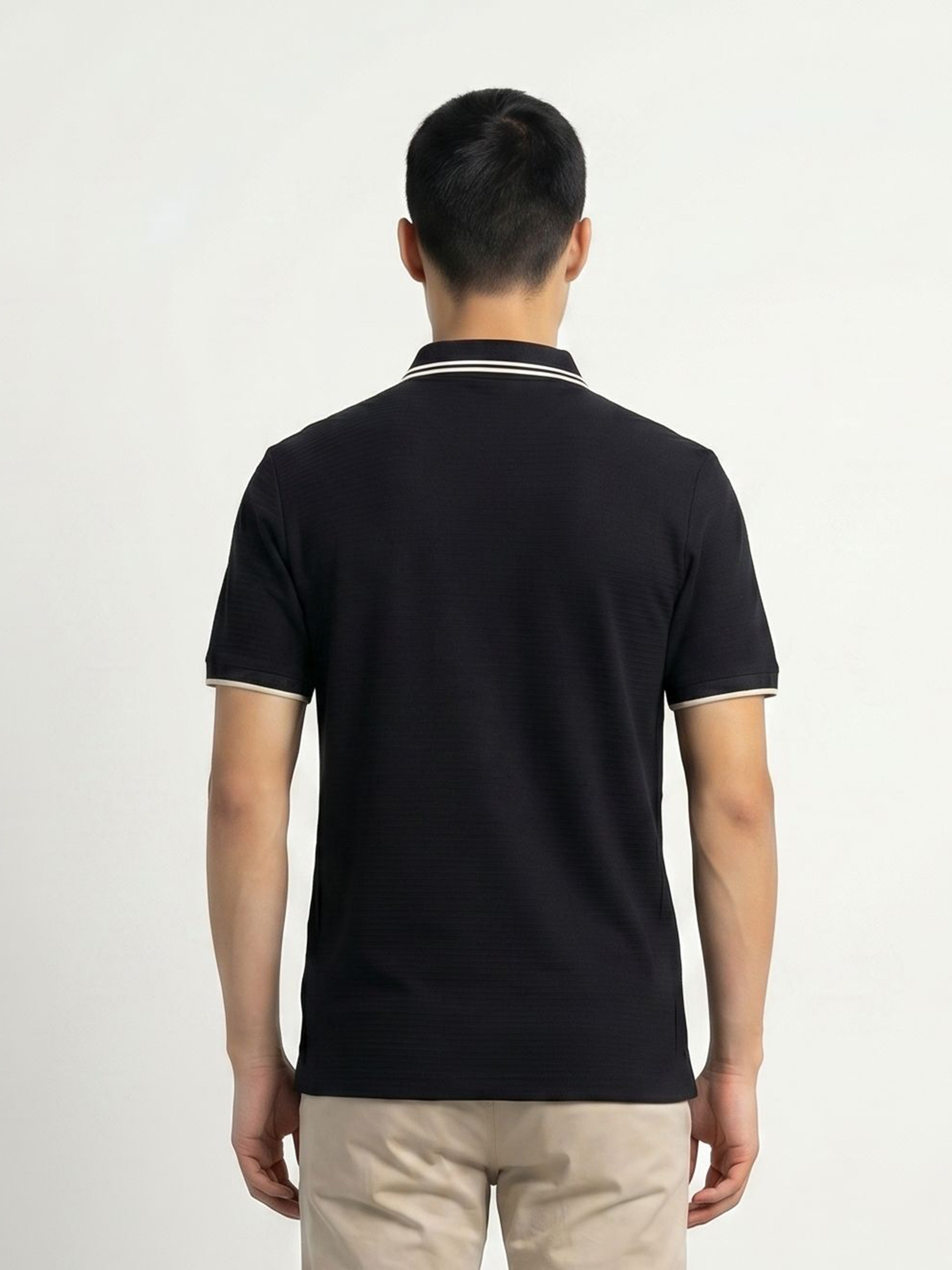 Men Black Solid Cotton Polo T-Shirt
