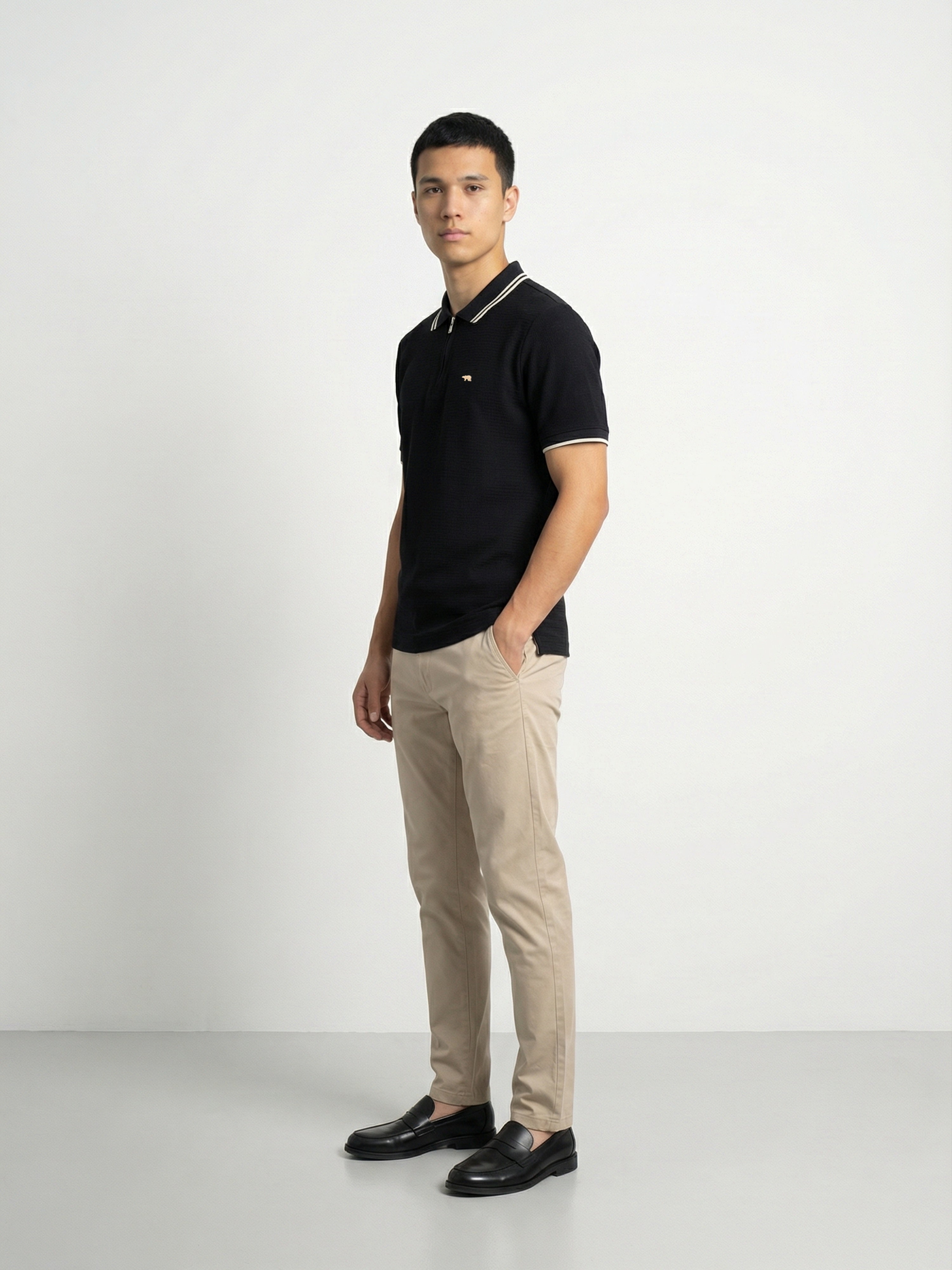 Men Black Solid Cotton Polo T-Shirt