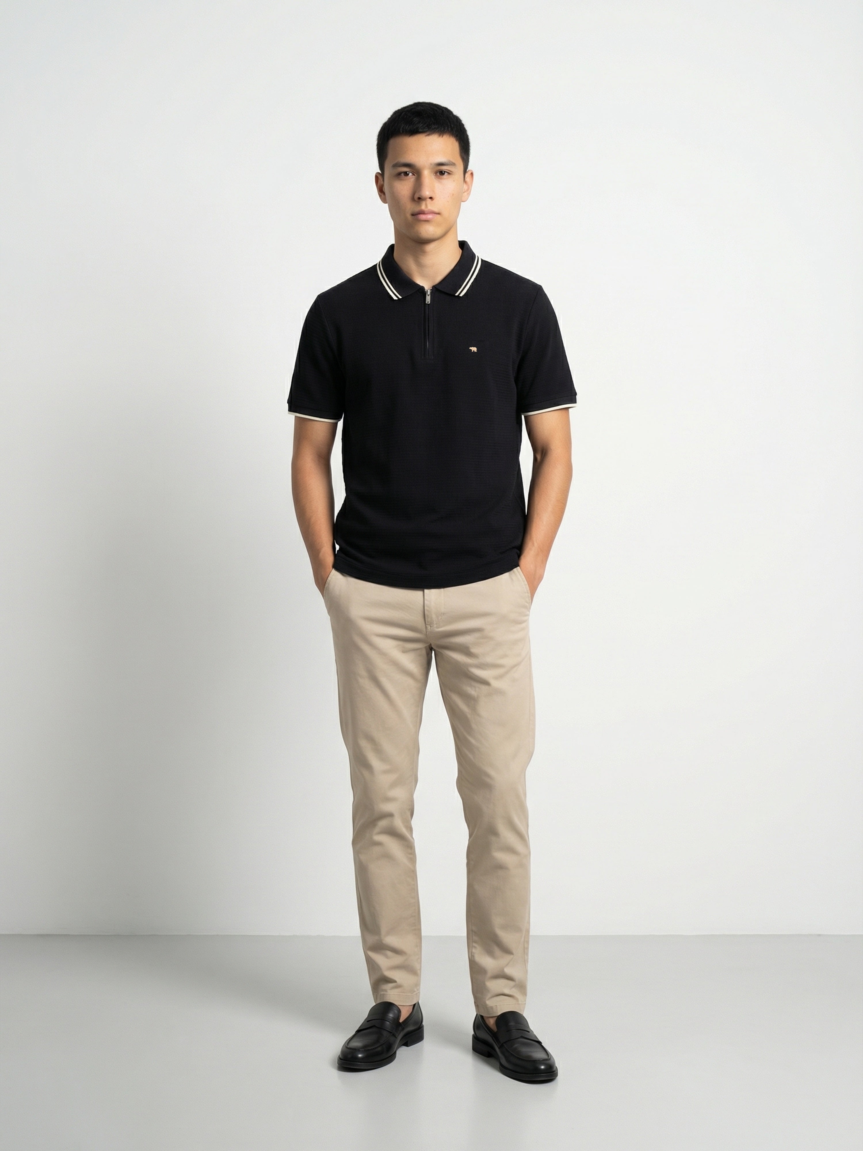 Men Black Solid Cotton Polo T-Shirt
