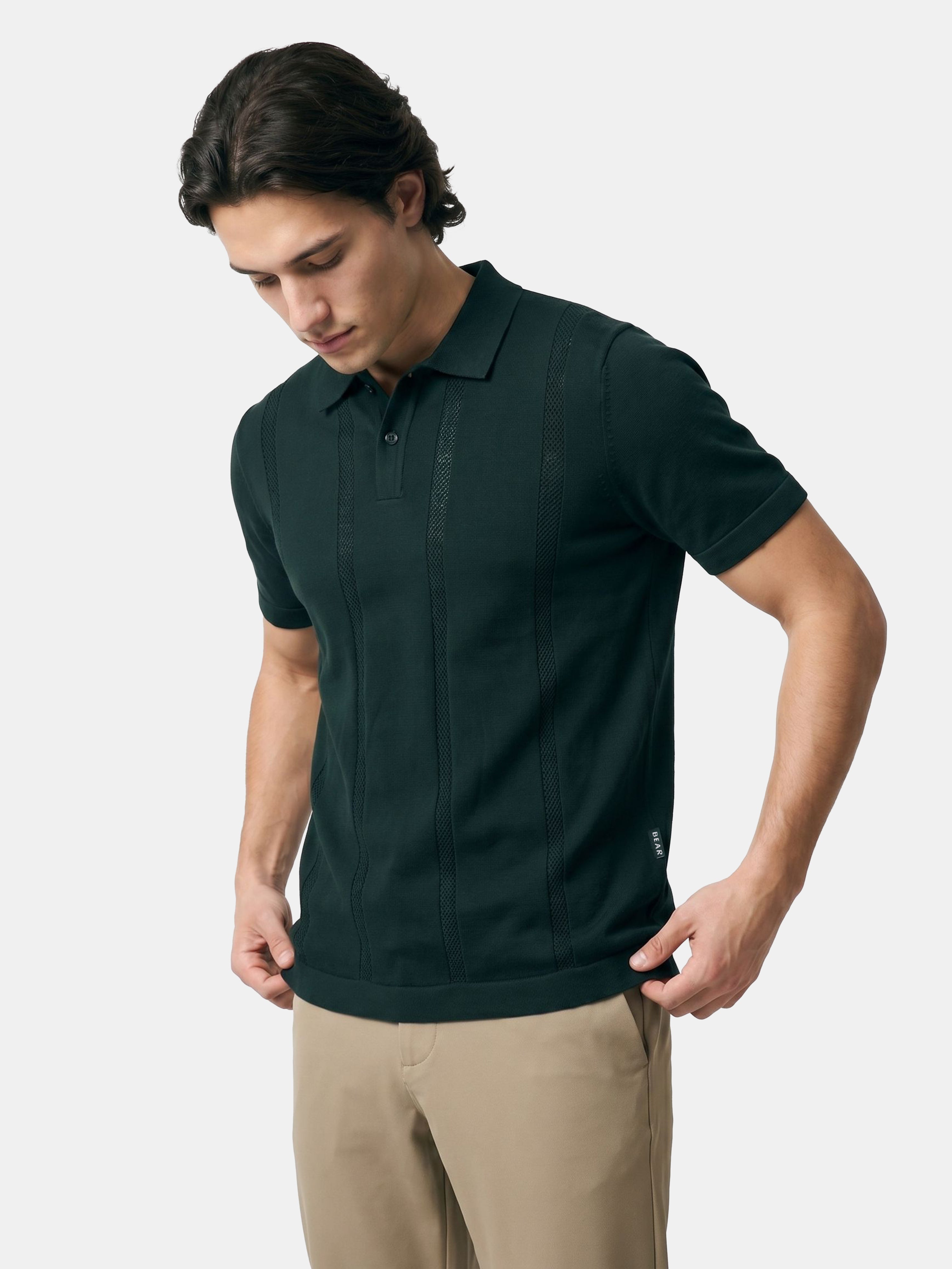 Men Green Solid Cotton Flat Knit Polo T-Shirt