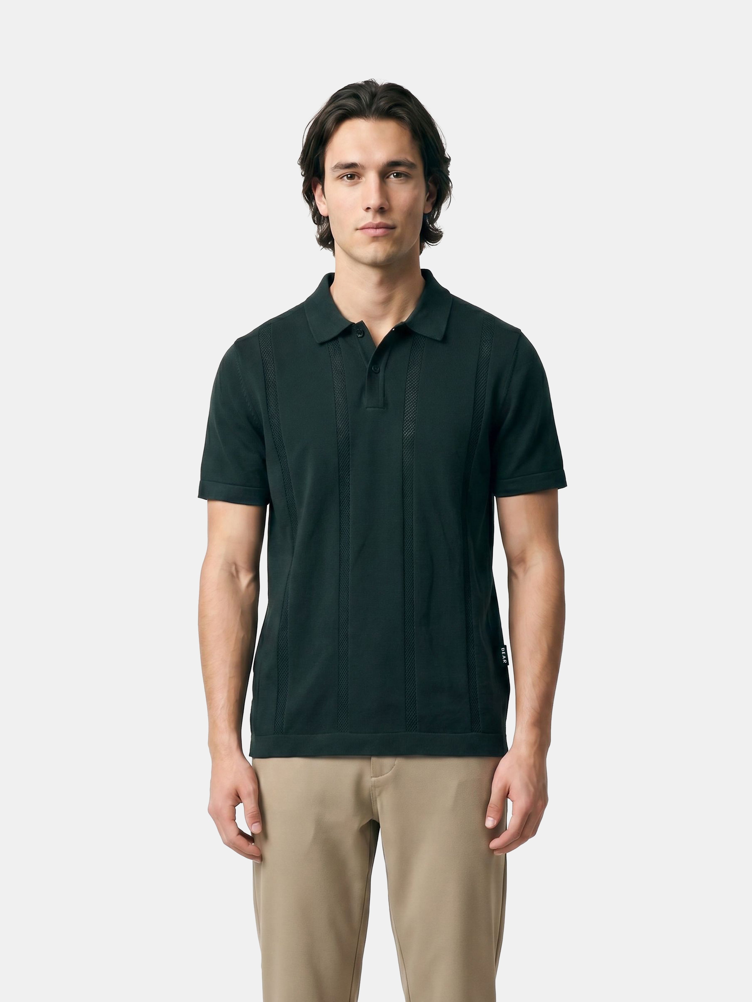 Men Green Solid Cotton Flat Knit Polo T-Shirt