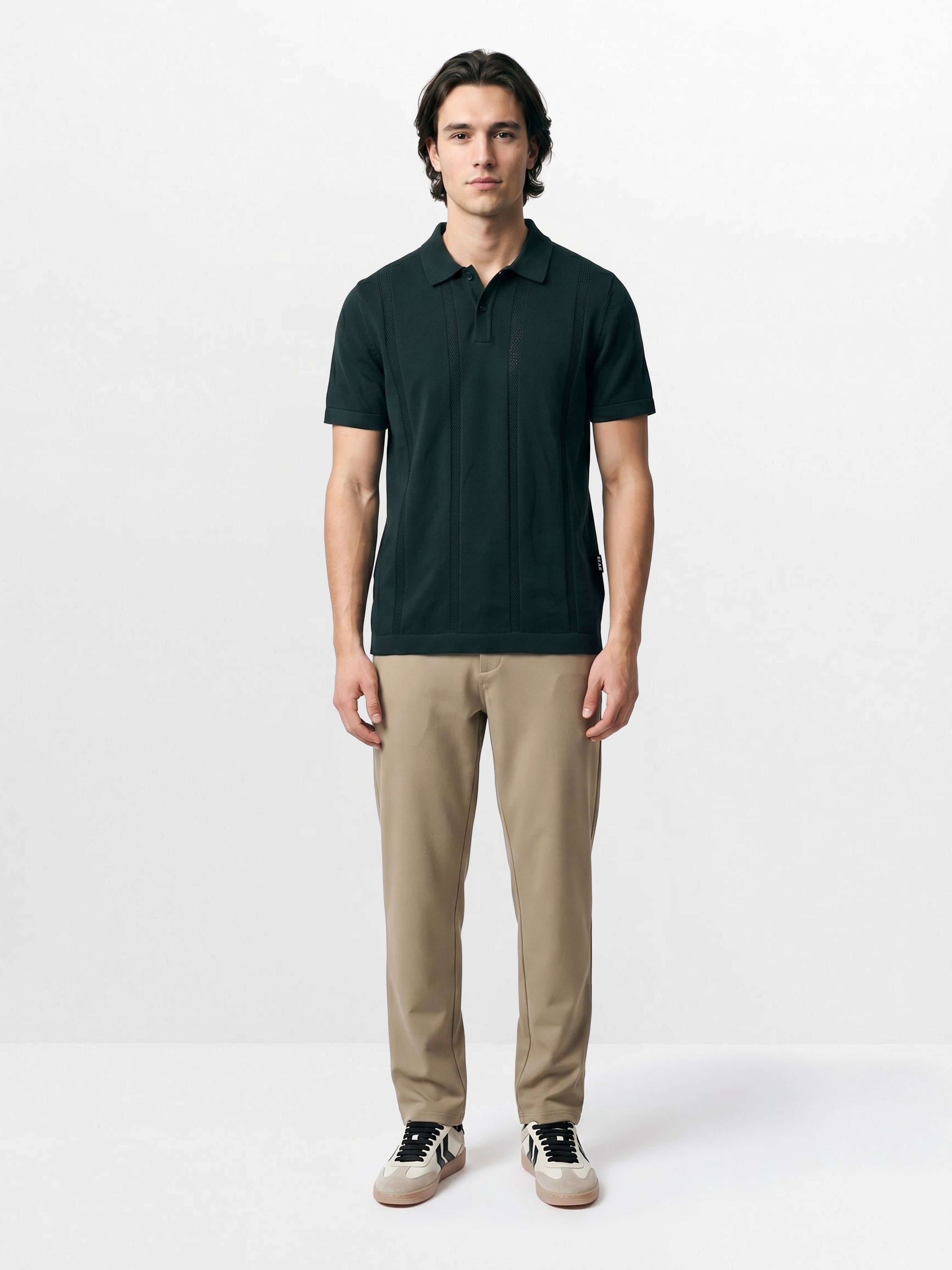 Men Green Solid Cotton Flat Knit Polo T-Shirt