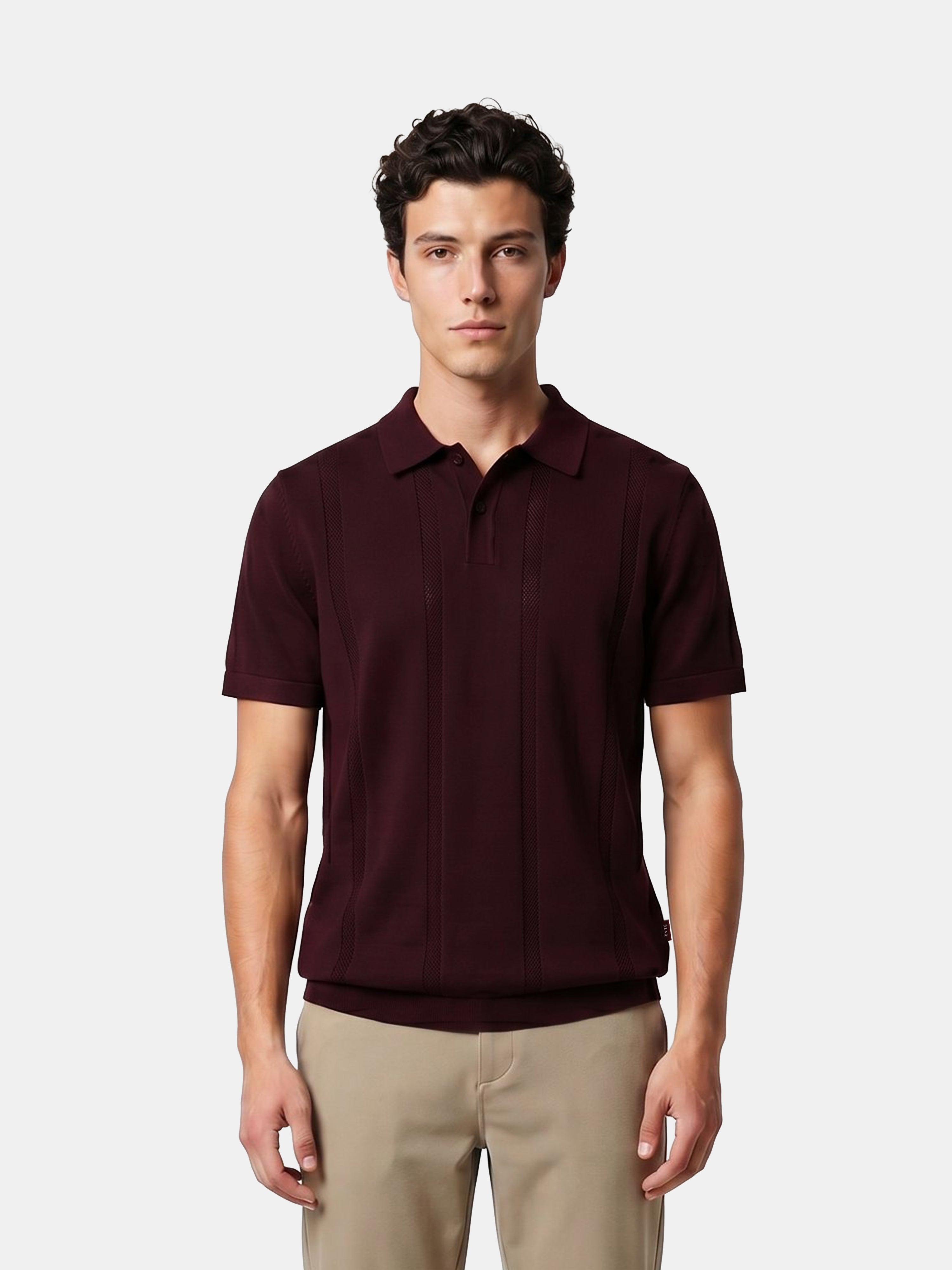 Men Maroon Solid Cotton Flat Knit Polo T-Shirt