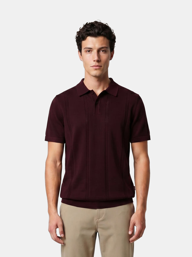 Men Maroon Solid Cotton Flat Knit Polo T-Shirt