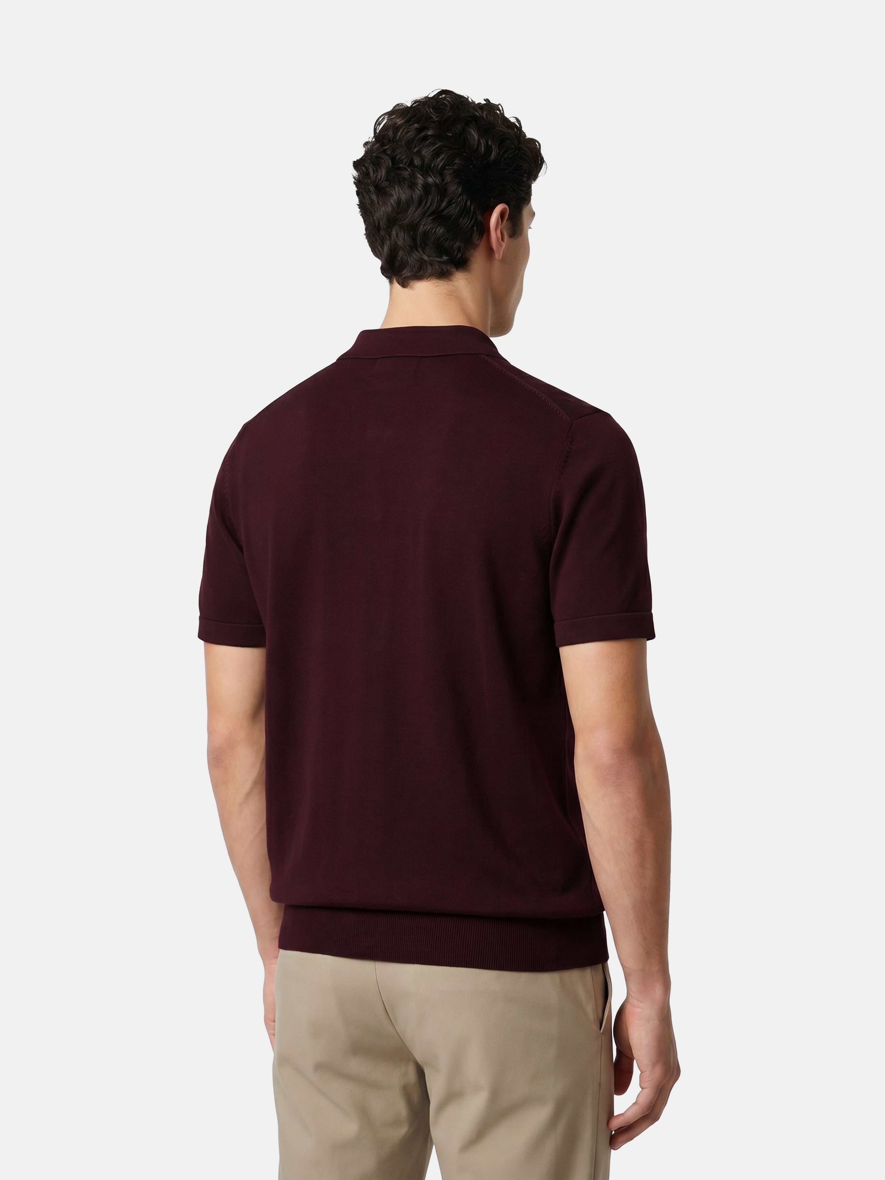 Men Maroon Solid Cotton Flat Knit Polo T-Shirt