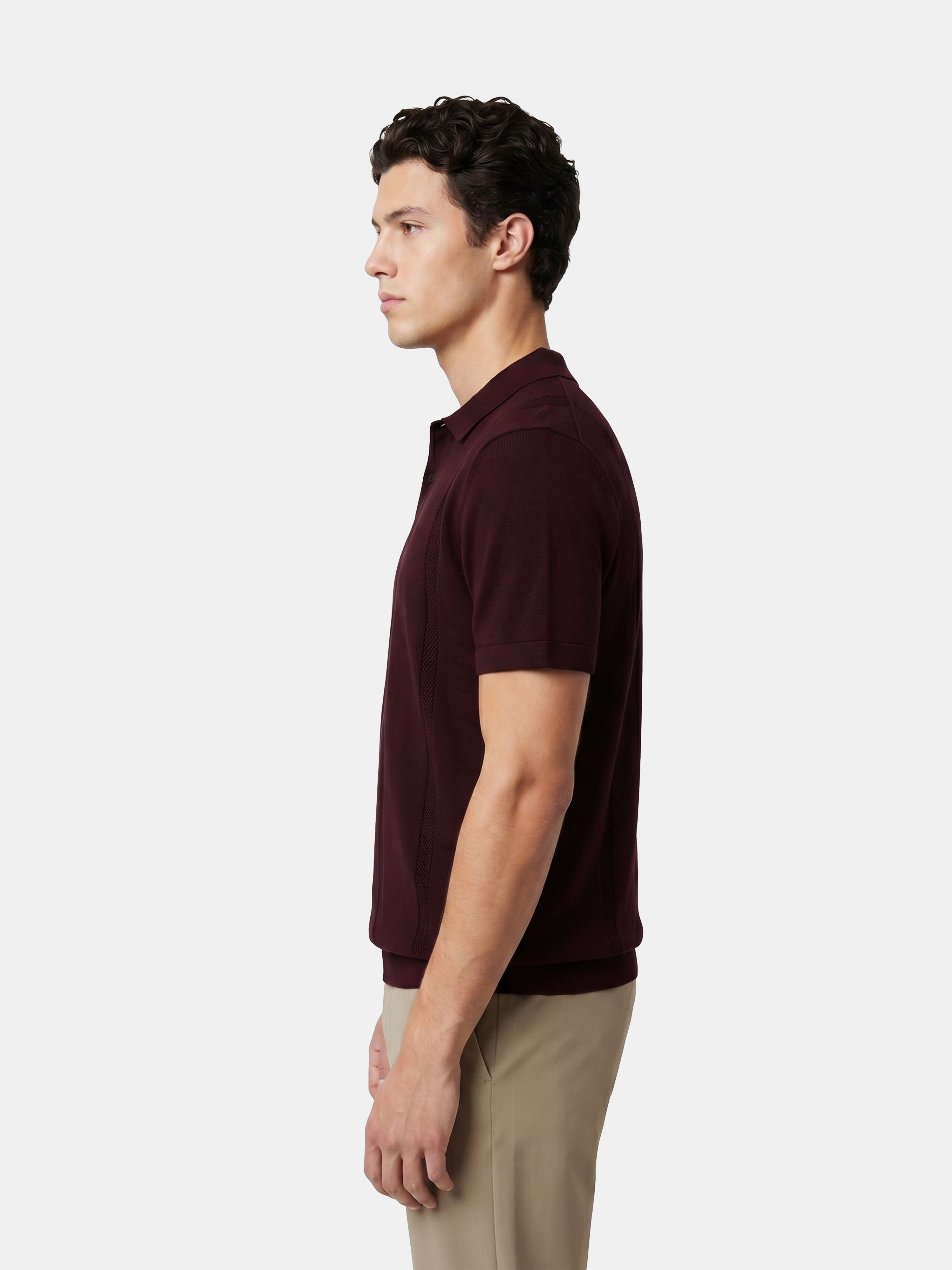 Men Maroon Solid Cotton Flat Knit Polo T-Shirt
