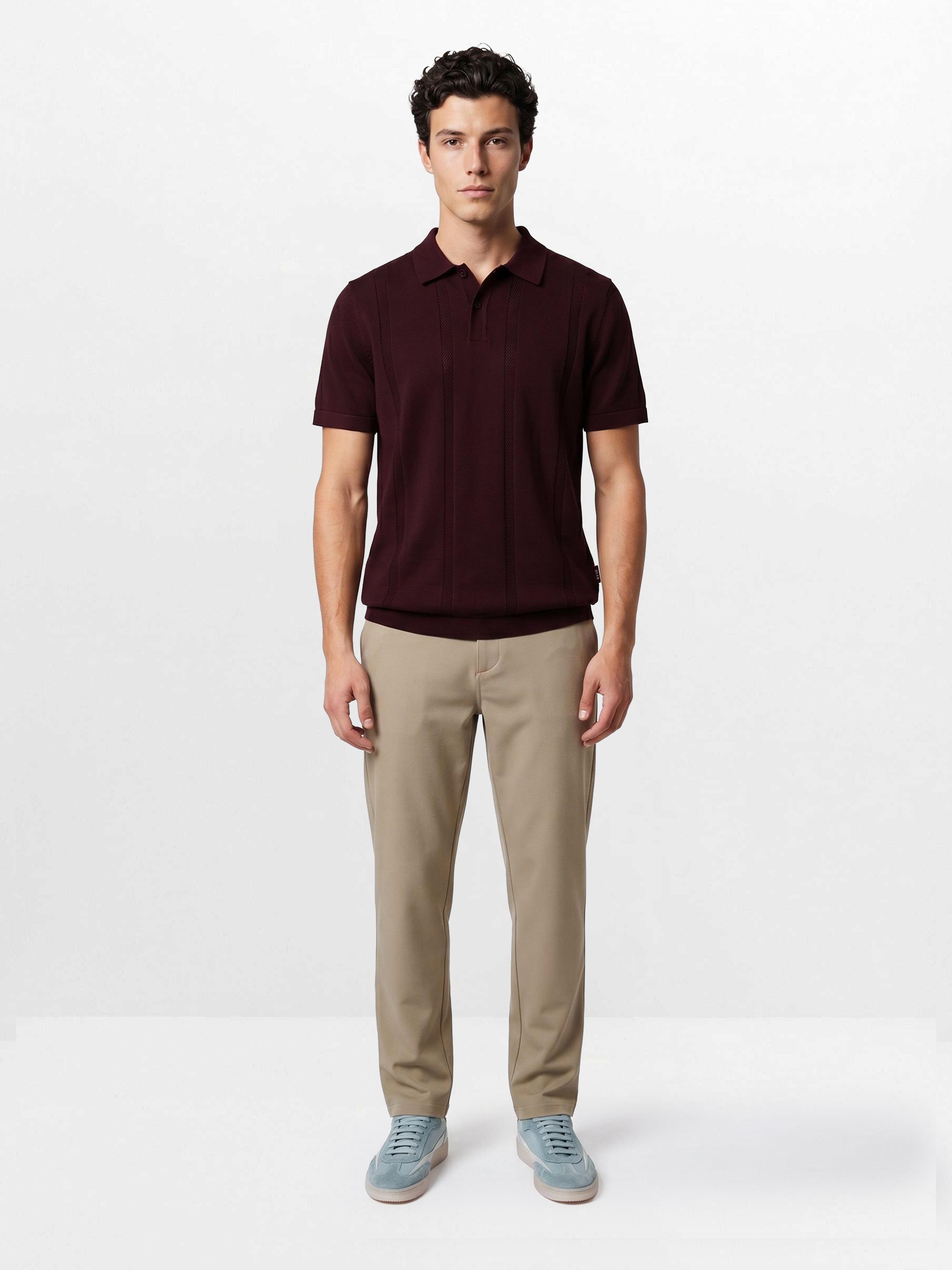 Men Maroon Solid Cotton Flat Knit Polo T-Shirt
