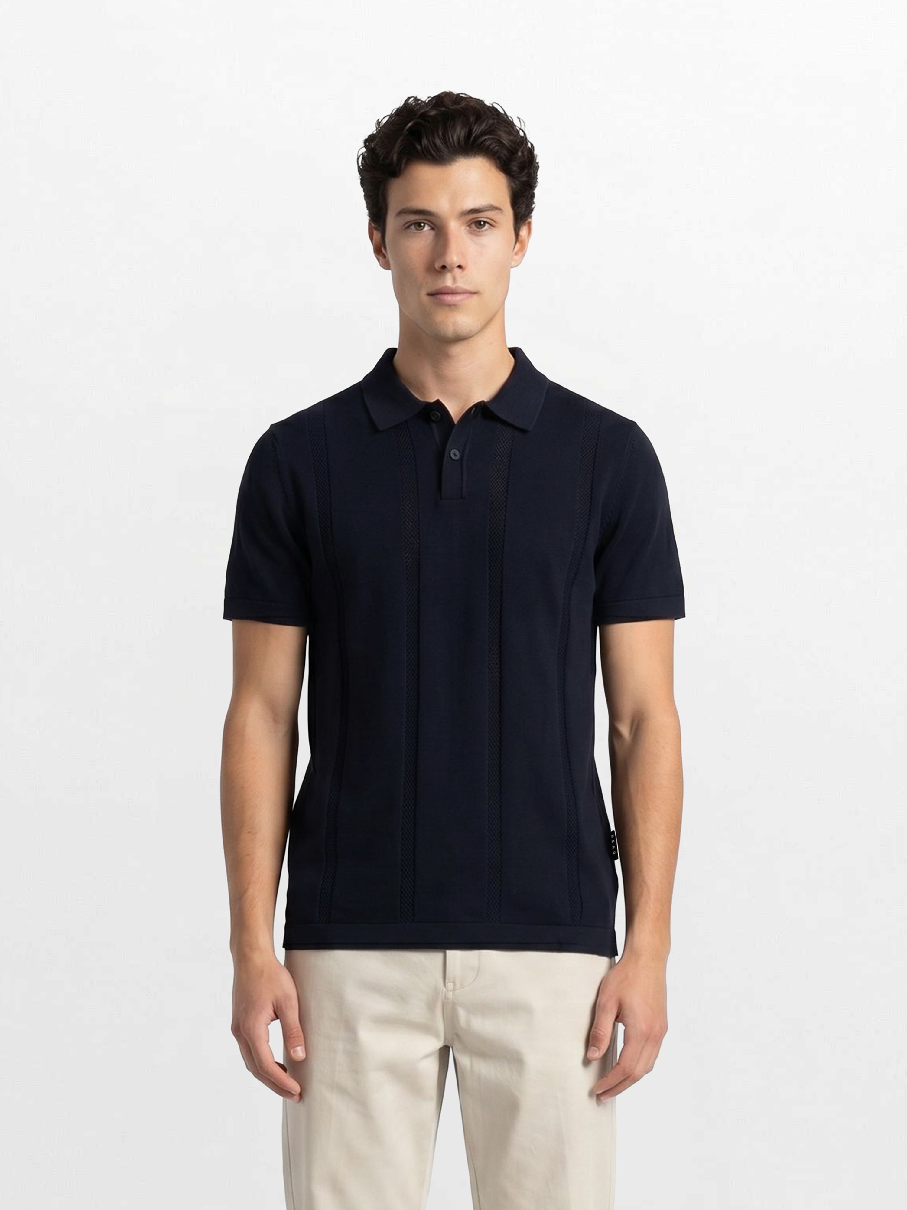 Men Navy Solid Cotton Flat Knit Polo T-Shirt