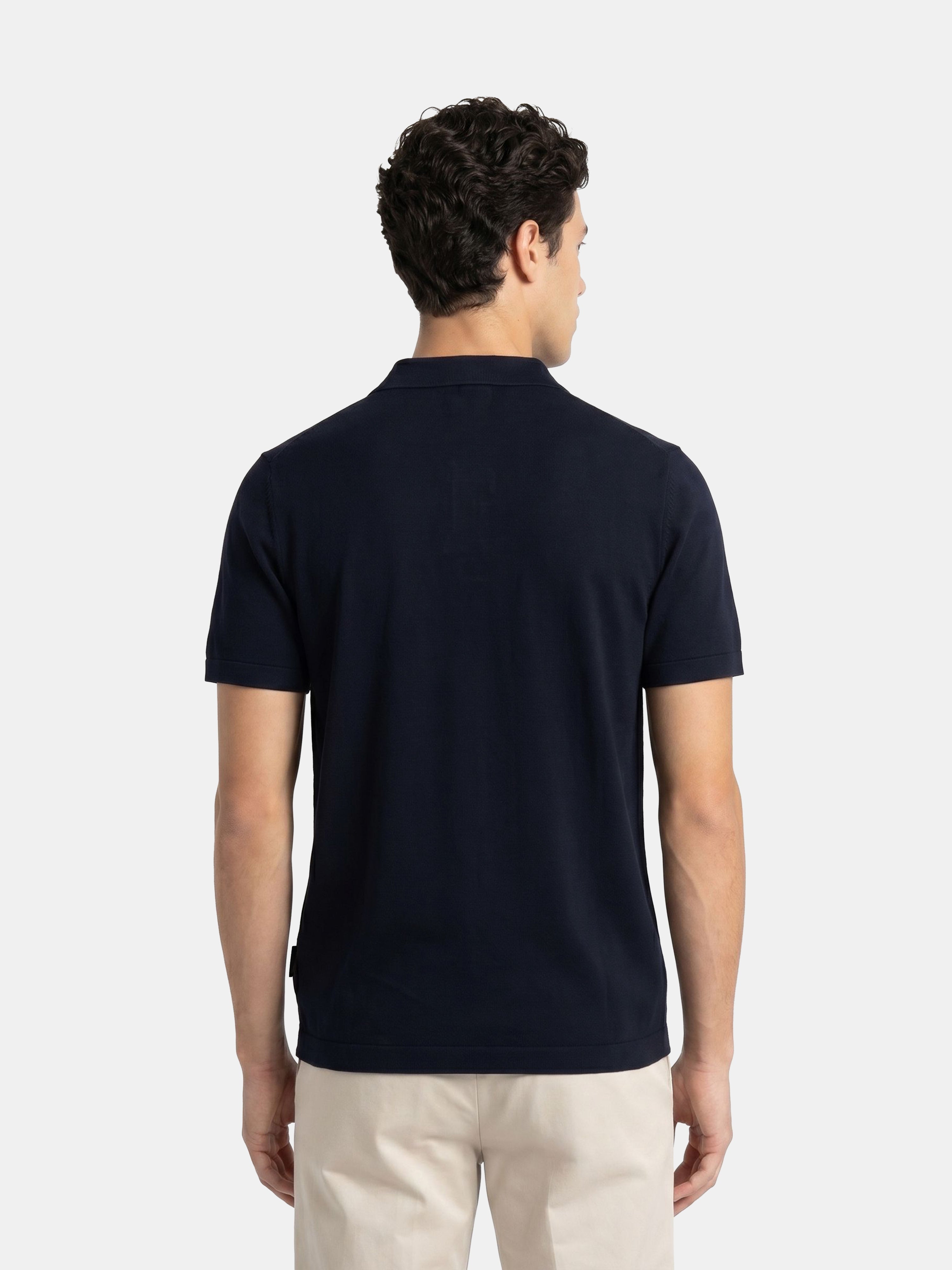 Men Navy Solid Cotton Flat Knit Polo T-Shirt