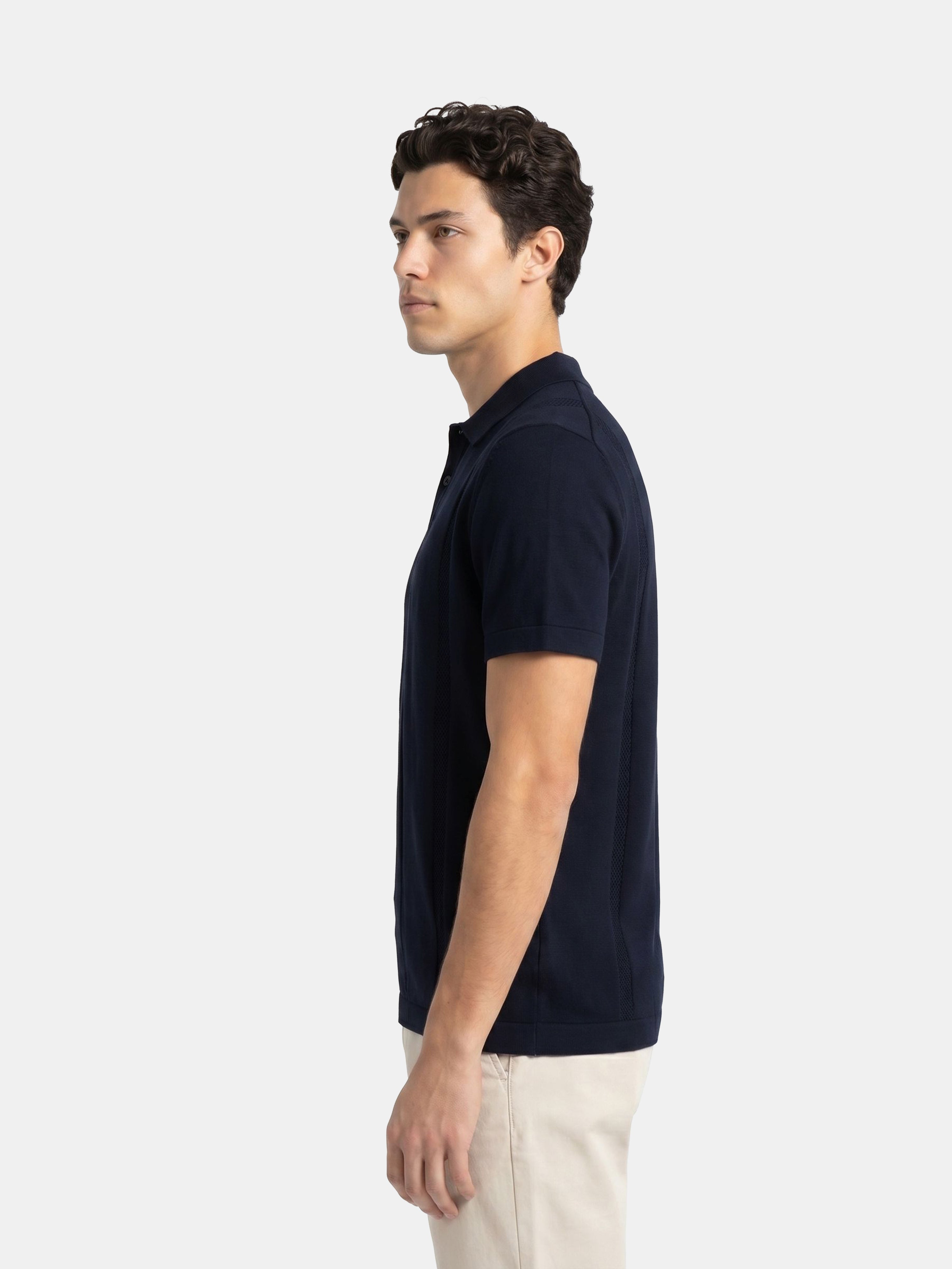 Men Navy Solid Cotton Flat Knit Polo T-Shirt
