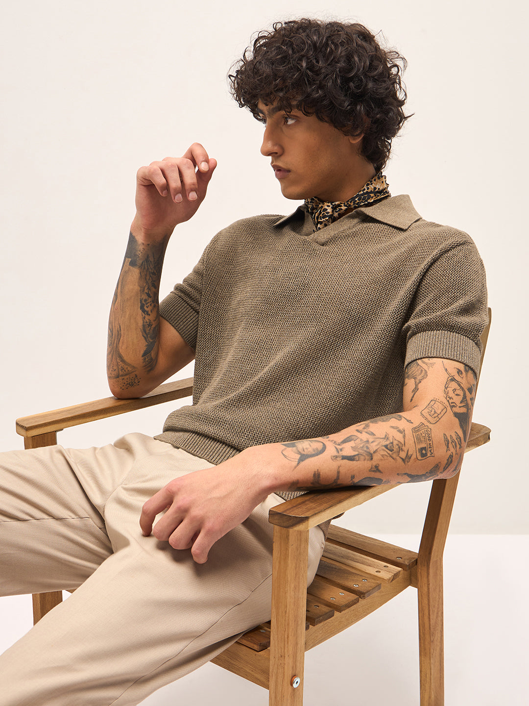 Men Brown Texture Design Regular Fit Polo