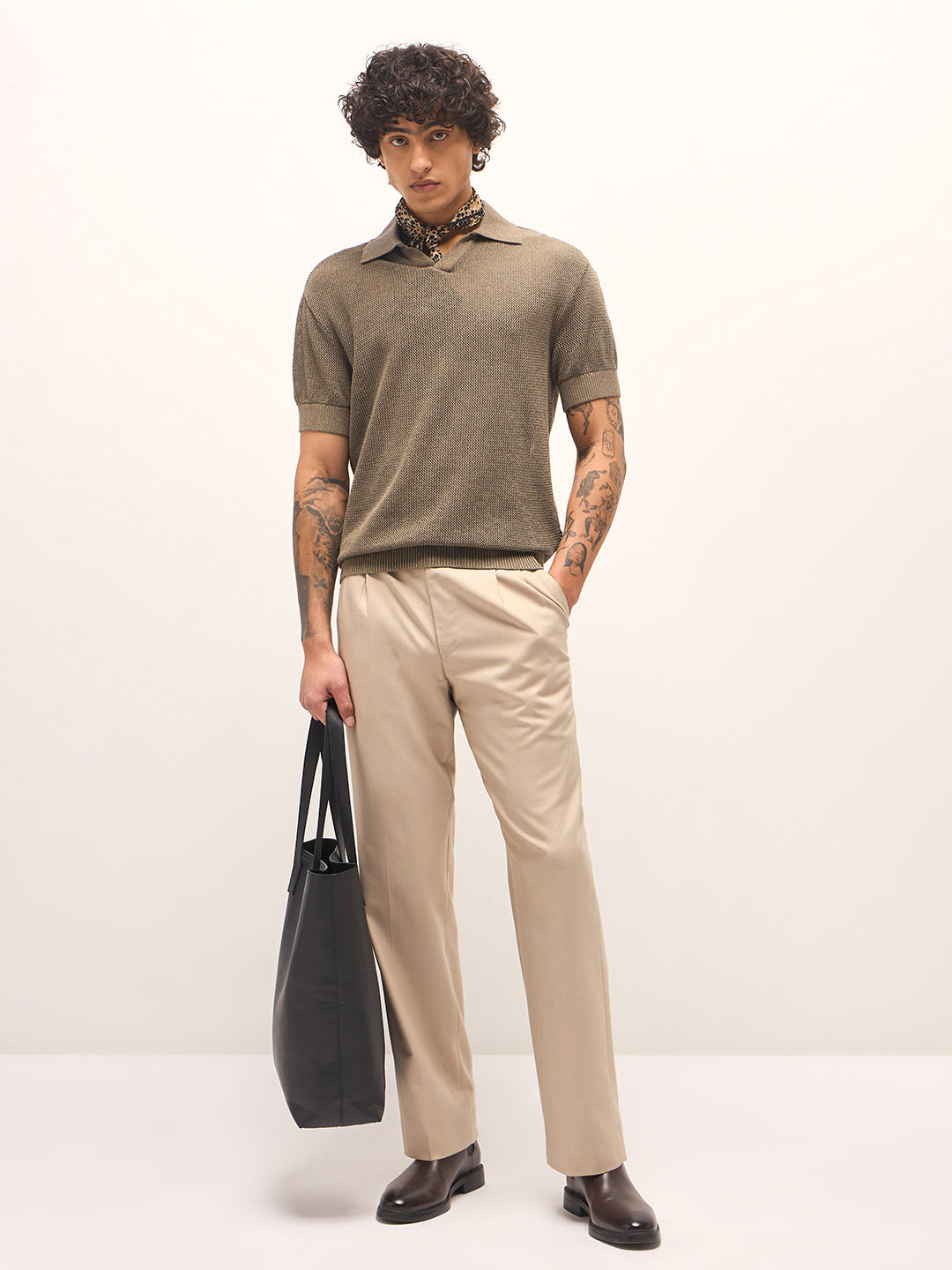 Men Brown Texture Design Regular Fit Polo