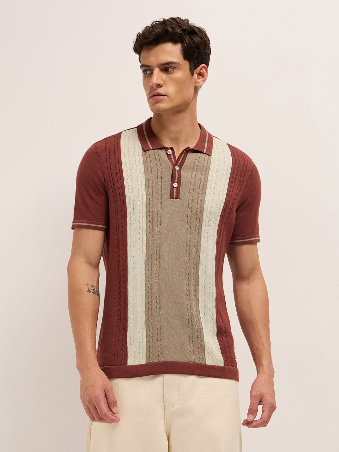 Men Cotton Colorblocked Polo T-Shirt