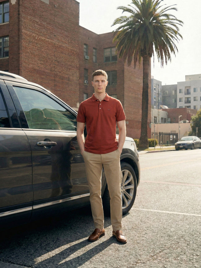 Men Maroon Solid Cotton Polo
