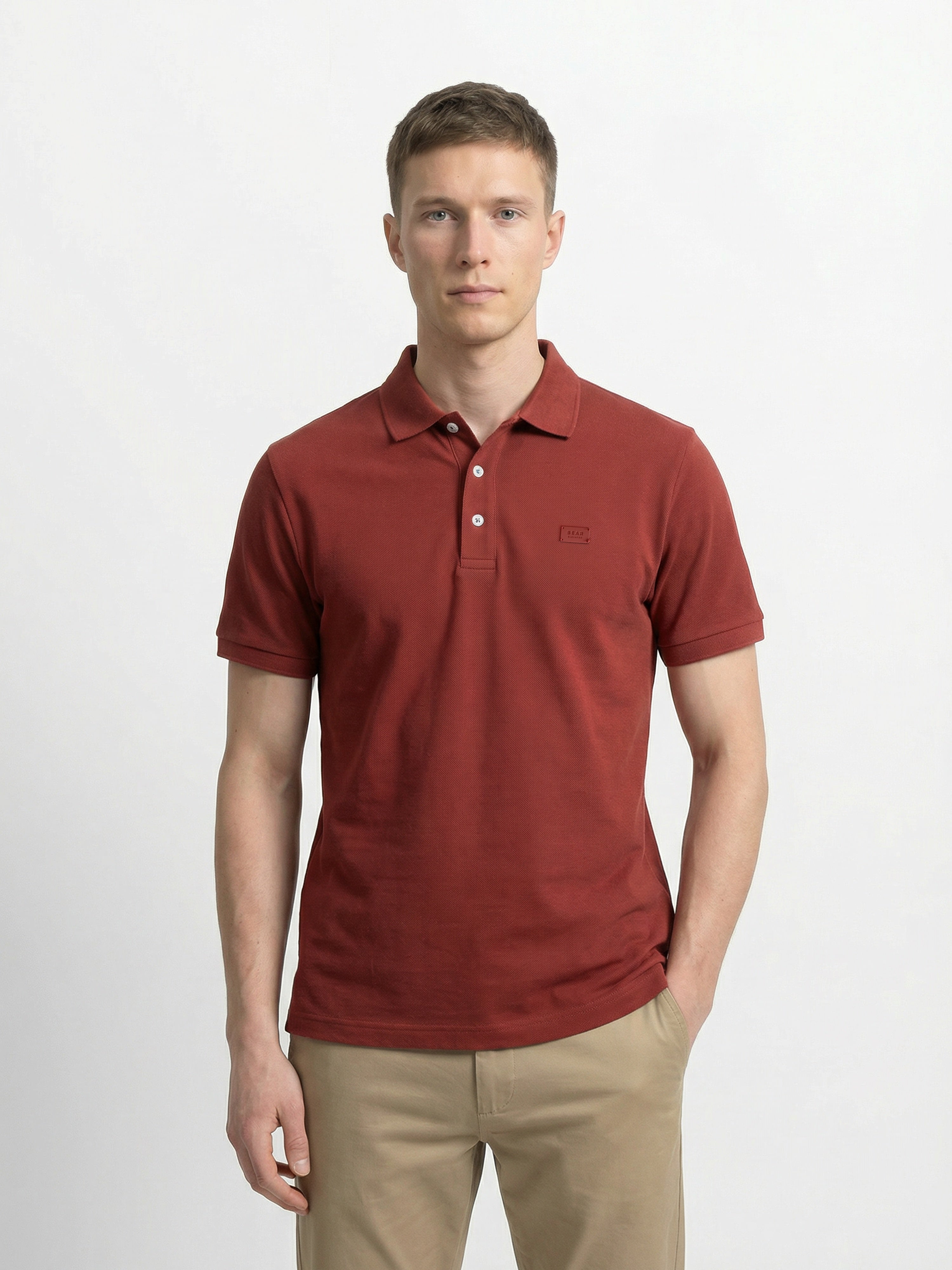 Men Maroon Solid Cotton Polo