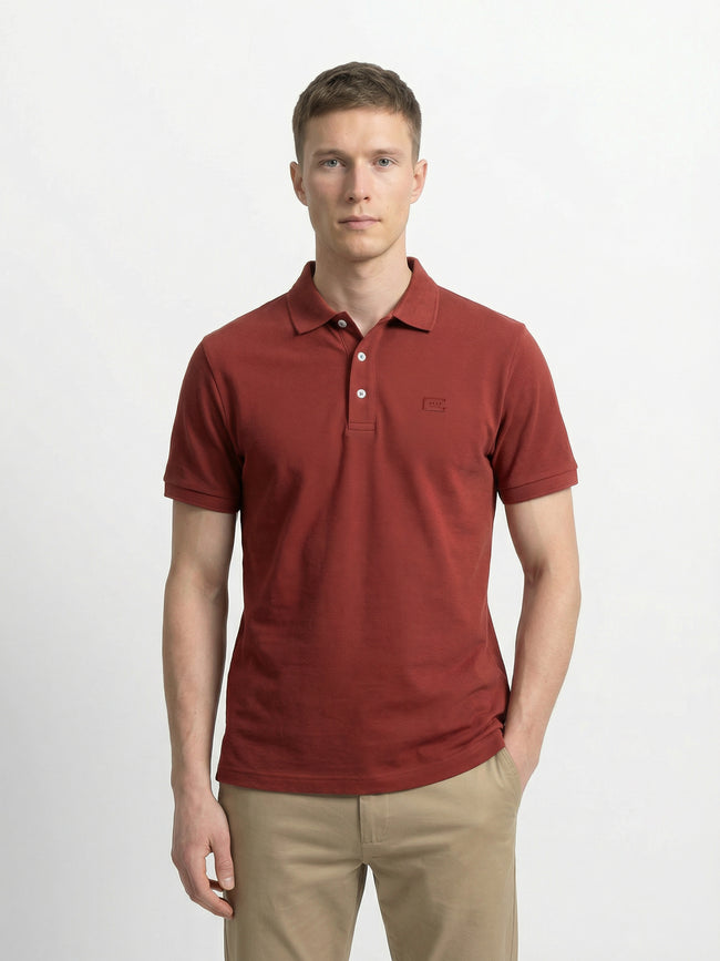 Men Maroon Solid Cotton Polo