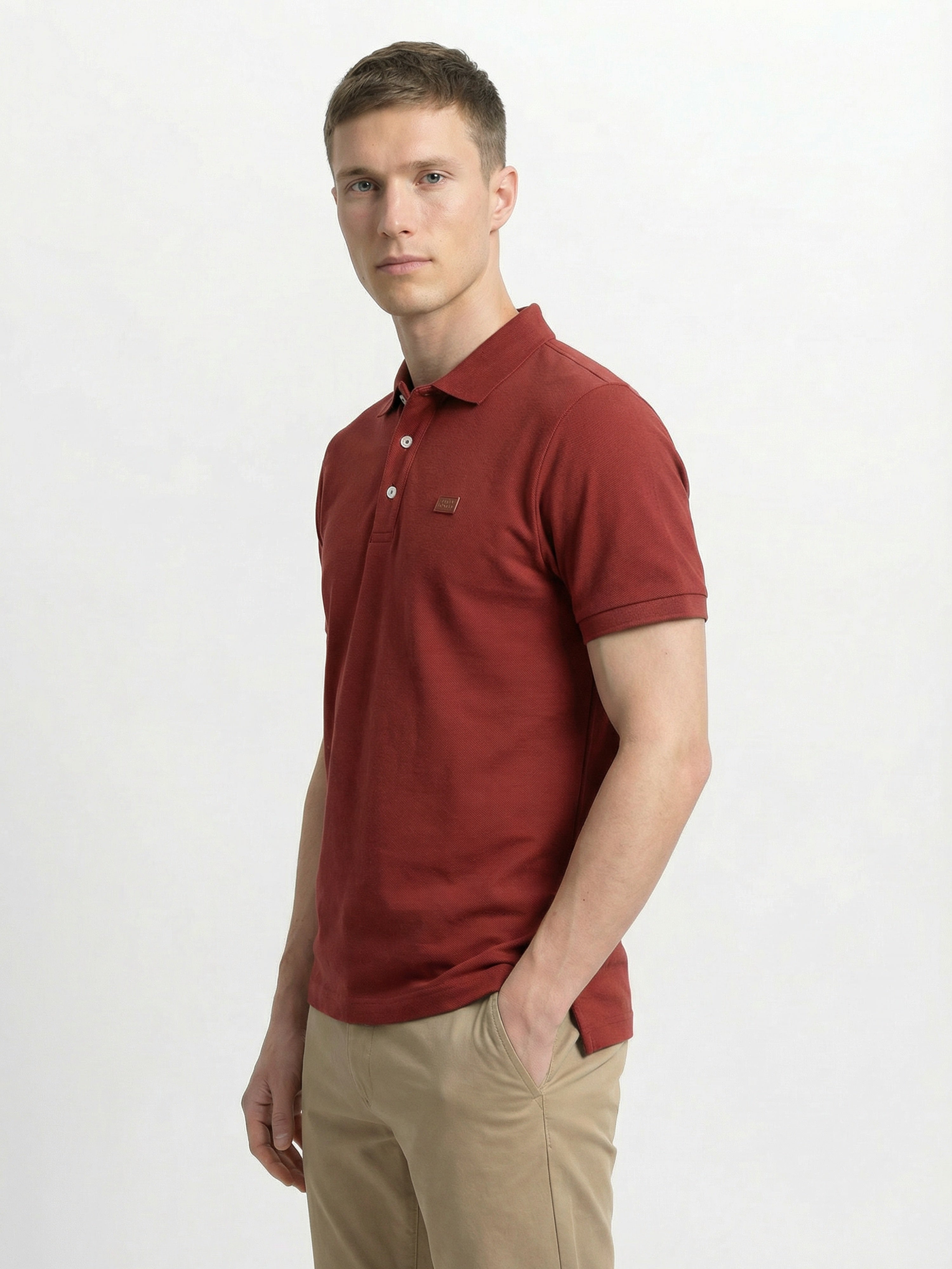 Men Maroon Solid Cotton Polo