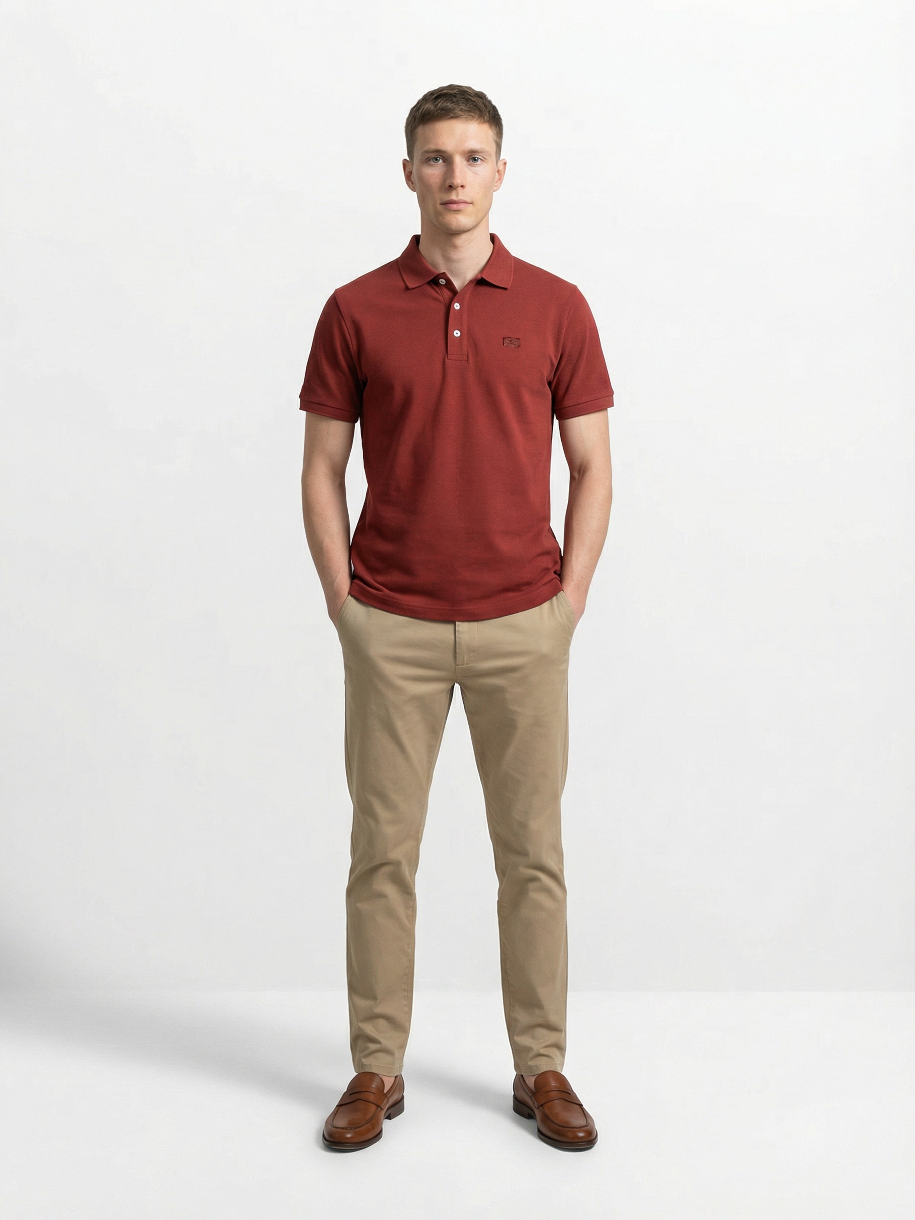 Men Maroon Solid Cotton Polo