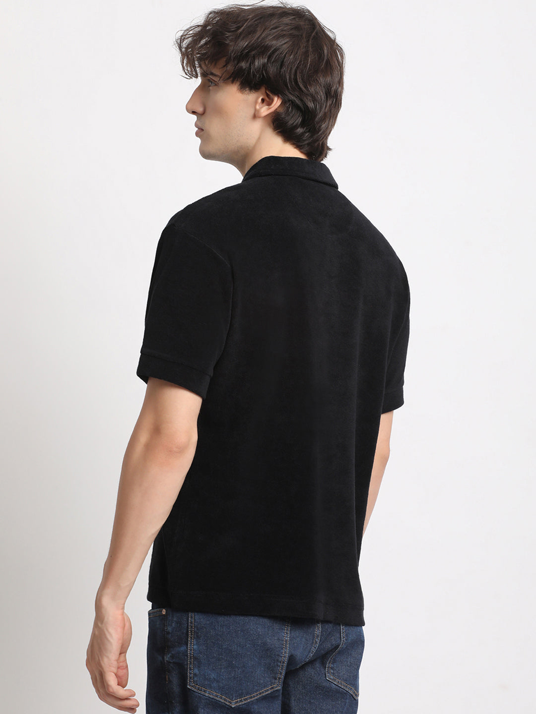 Men  Black Solid Relaxed Fit Polo T-shirt