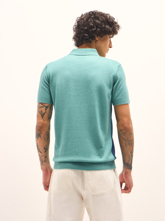Men Multicolor Colourblock Flat Knit Polo