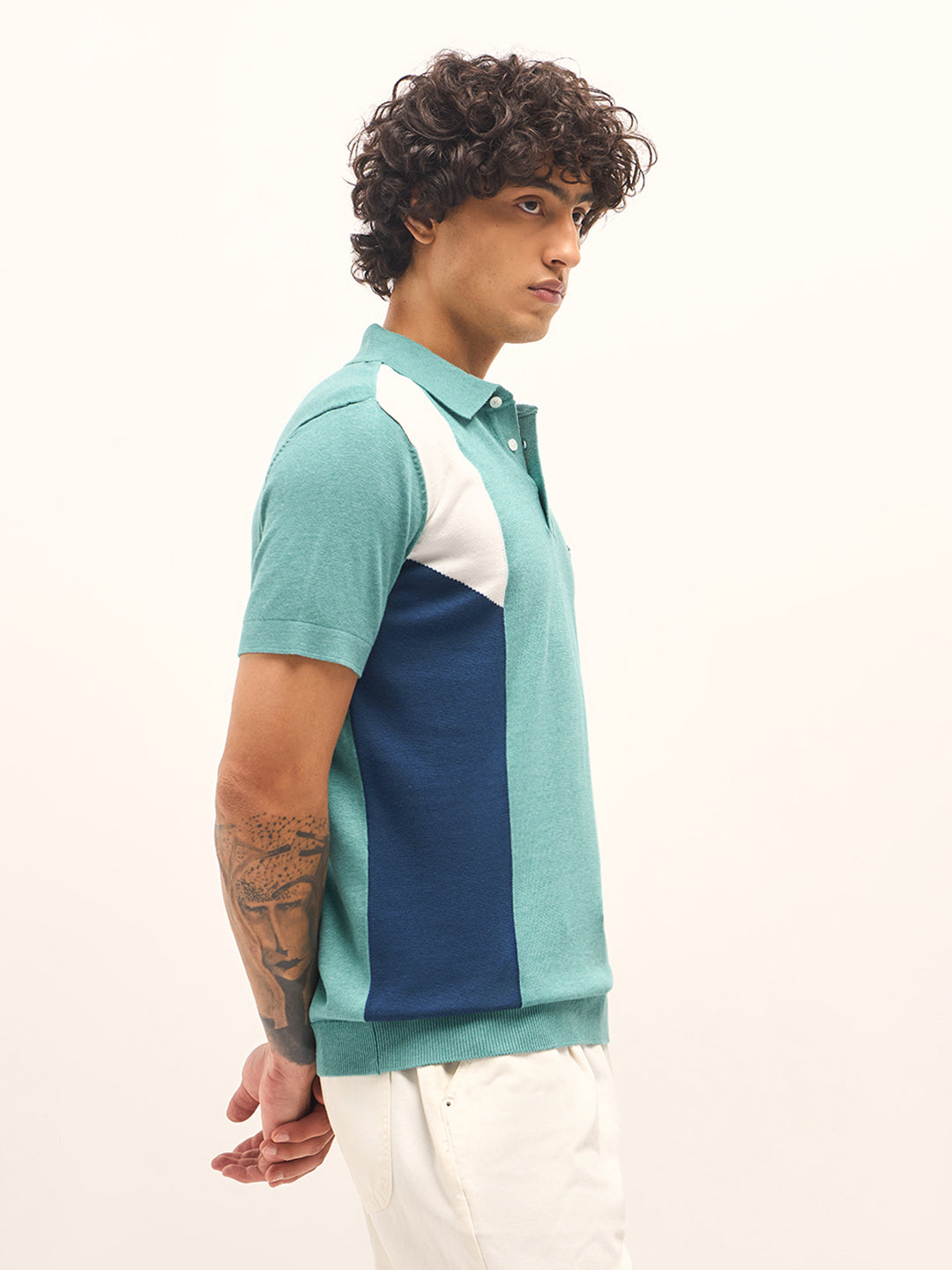 Men Multicolor Colourblock Flat Knit Polo