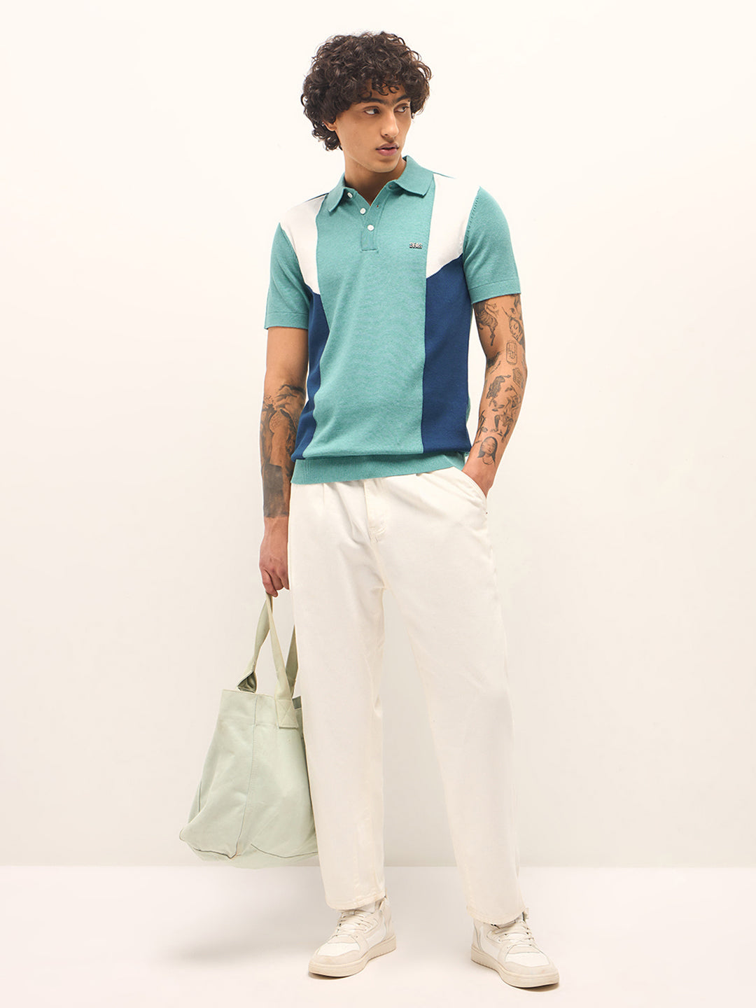 Men Multicolor Colourblock Flat Knit Polo