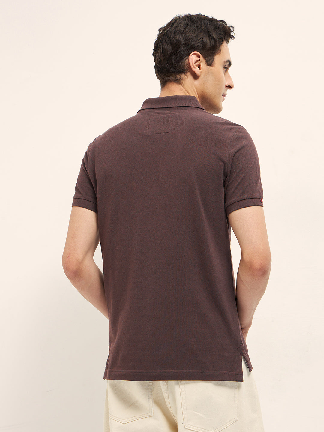 Men Brown Solid Regular Fit Polo