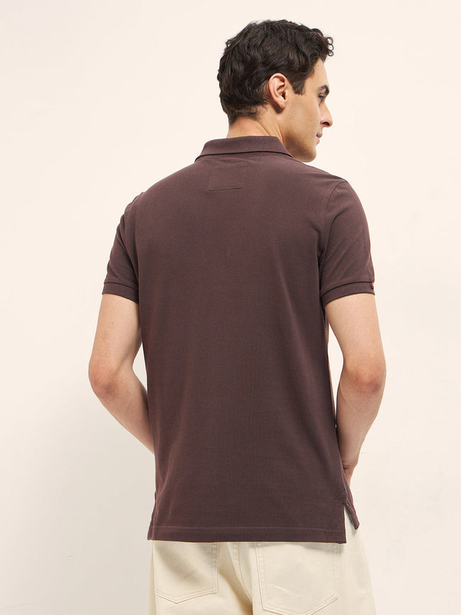 Men Brown Solid Regular Fit Polo