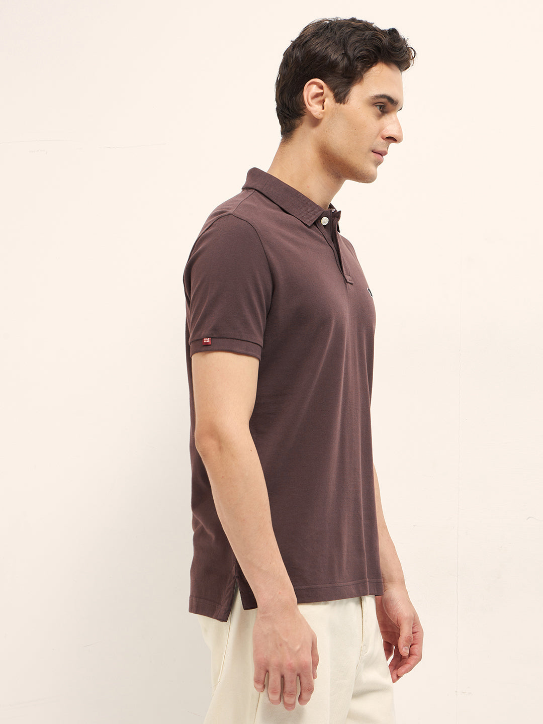 Men Brown Solid Regular Fit Polo