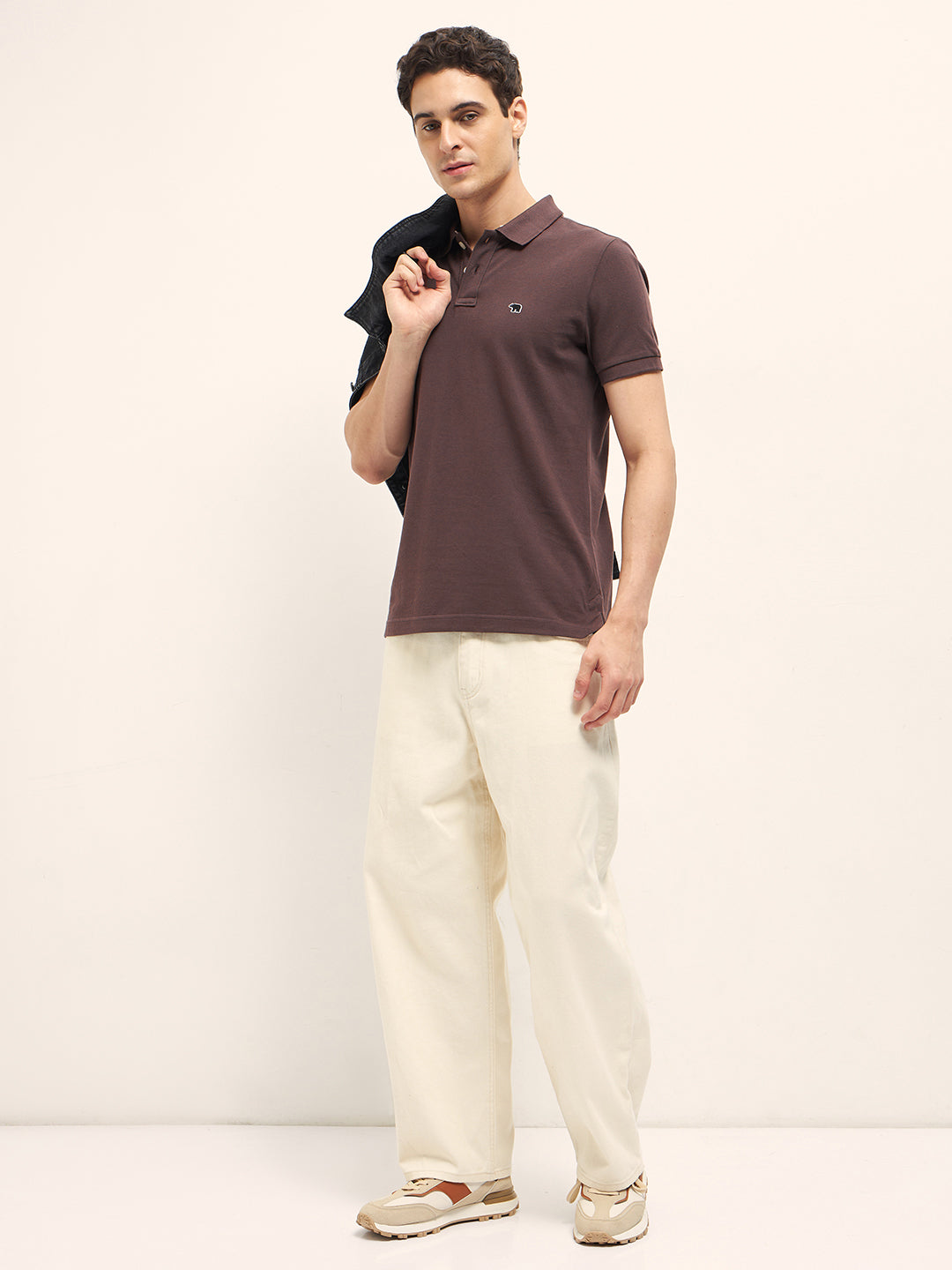 Men Brown Solid Regular Fit Polo